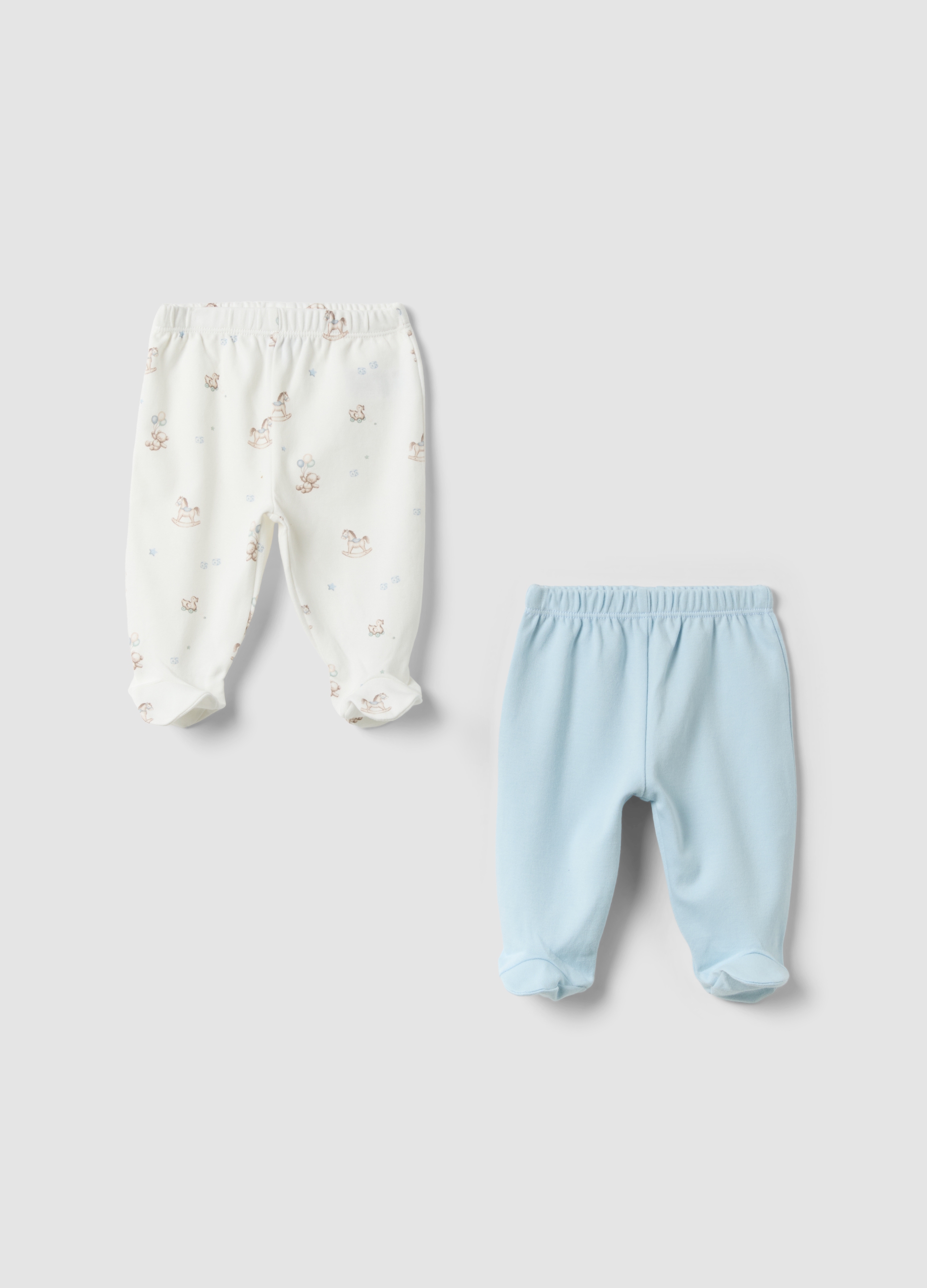 FAGOTTINO, Bipack Di Leggings Azzurro E Bianco In Cotone Organico, Neonato, Multicolor, Taglia: 1-3