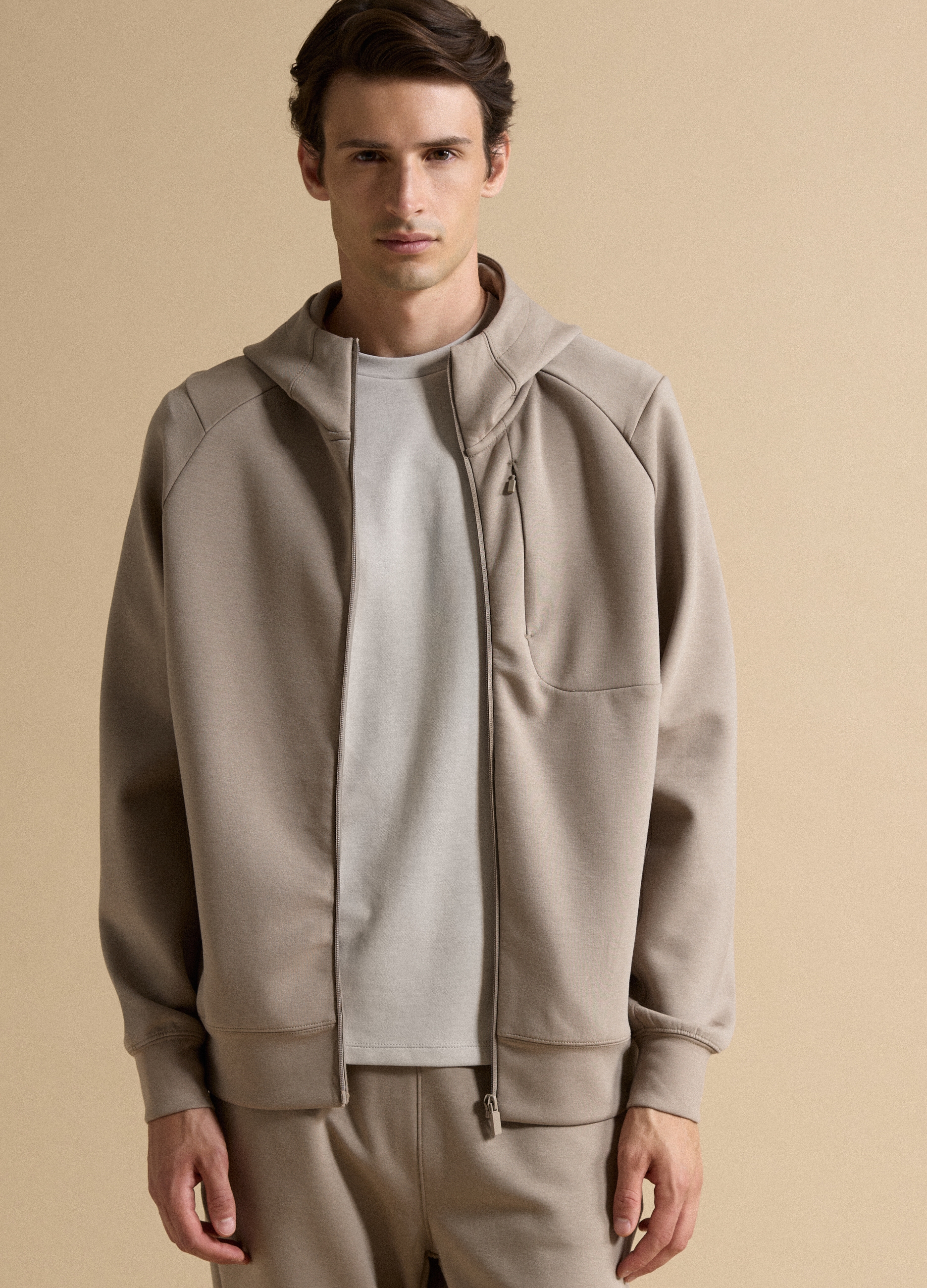 Piombo Tech, Full-zip Beige Traspirante In Tessuto Elasticizzato 2 Way Stretch, Uomo, Beige, Taglia: S