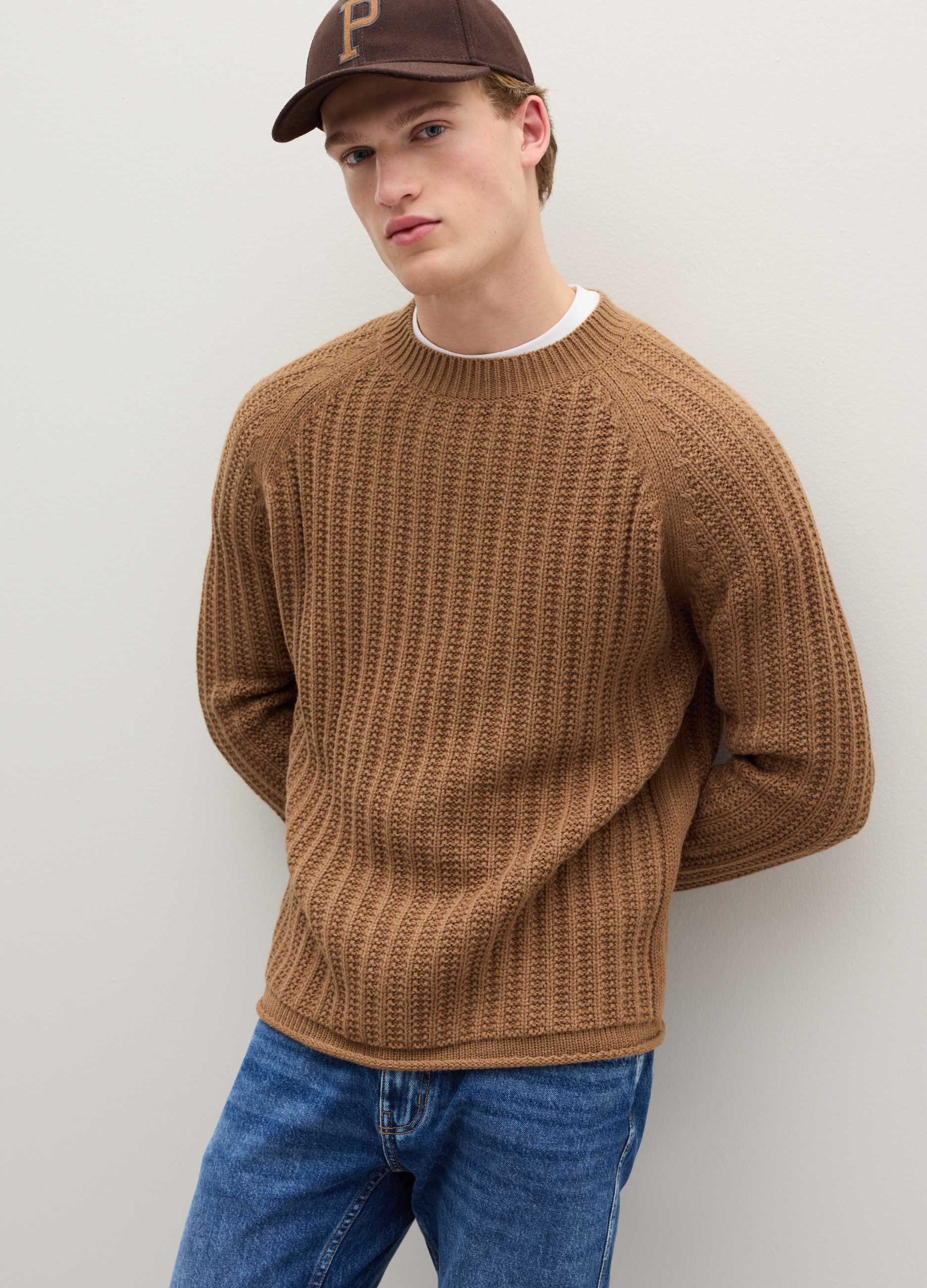 PIOMBO, Maglione Girocollo Cammello Con Lavorazione A Maglia In Misto Lana, Uomo, Marrone, Taglia: M