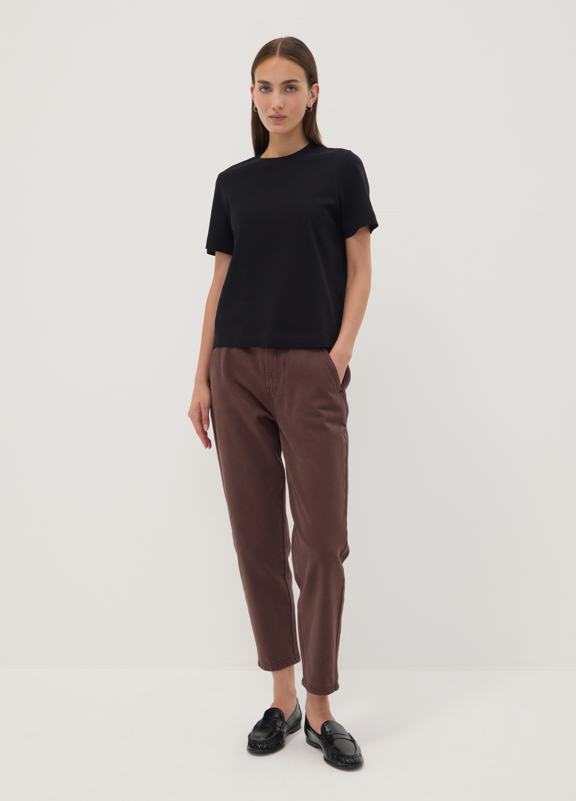 REPUBLIC OF DENIM, Jeans Denim Marrone Baggy Fit In Puro Cotone Con Vita Paper Bag, Donna, Marrone, Taglia: XS