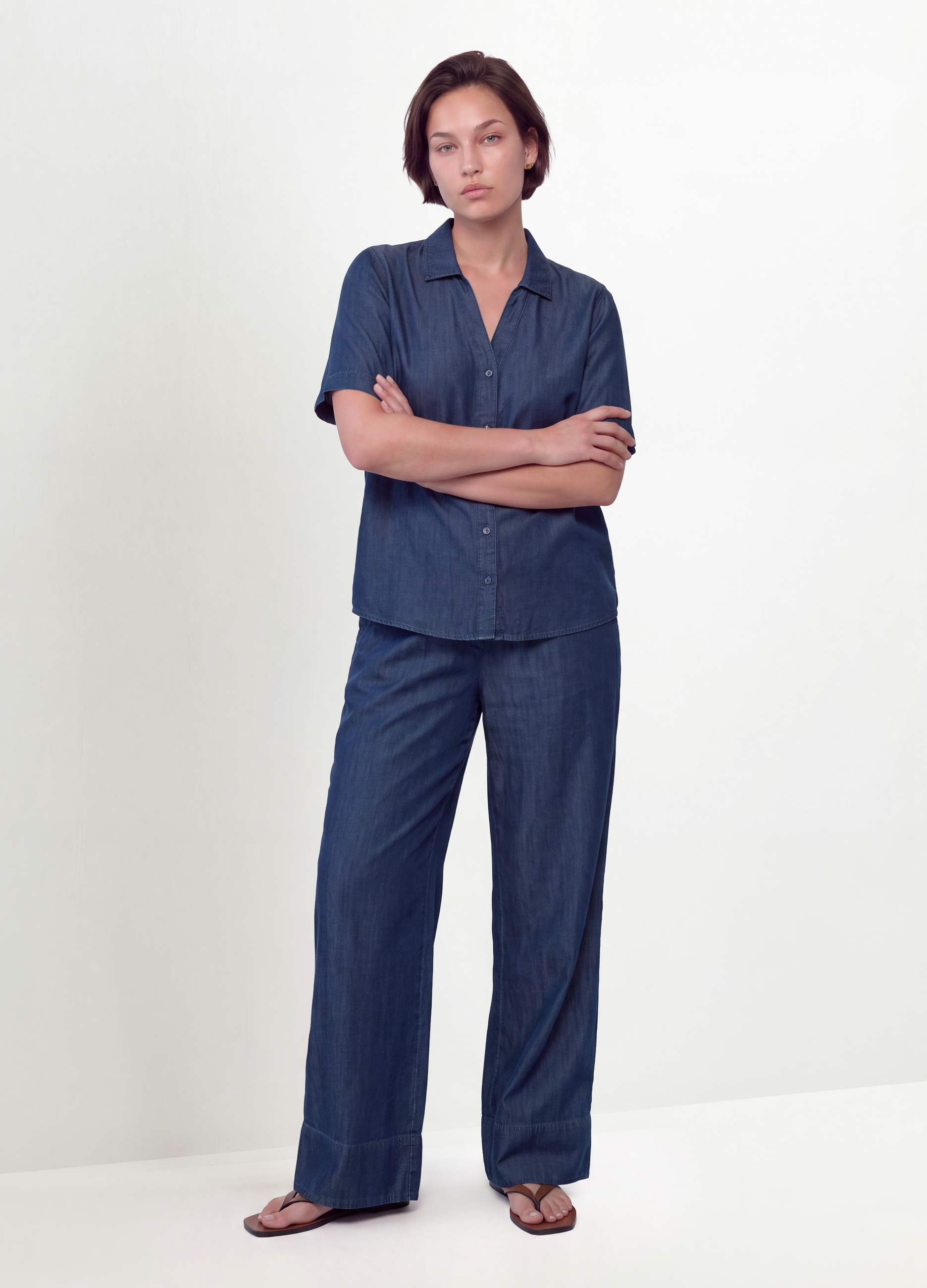 MYA, Pantaloni Blu In Puro Lyocell Con Vita Elasticizzata Regular Fit, Donna, Blu, Taglia: L