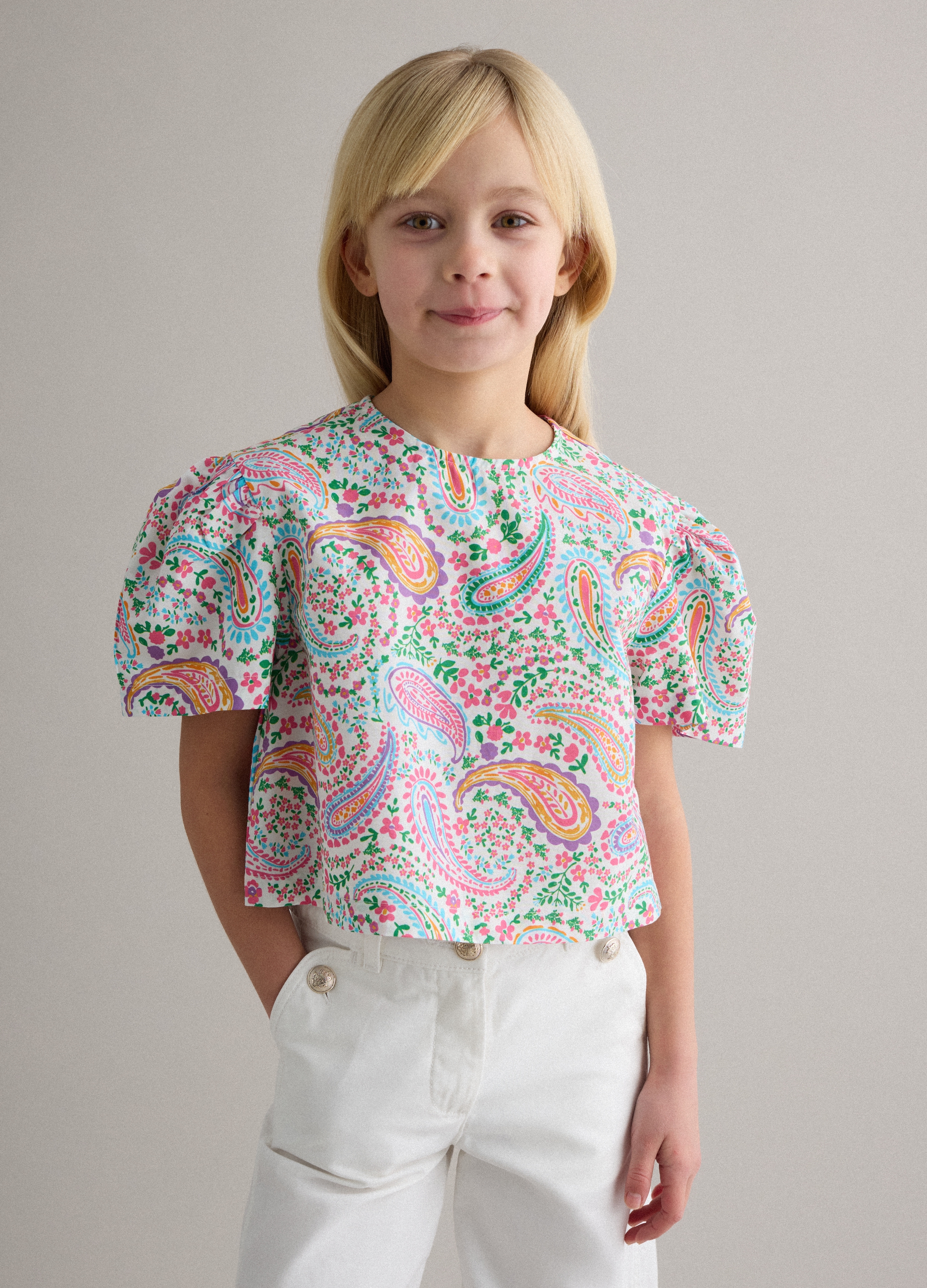PIOMBO KIDS, Camisa Multicolor De Algodón Puro Para Niña, Ajuste Regular Con Estampado, Niña, Green/Pink, Talla: 10