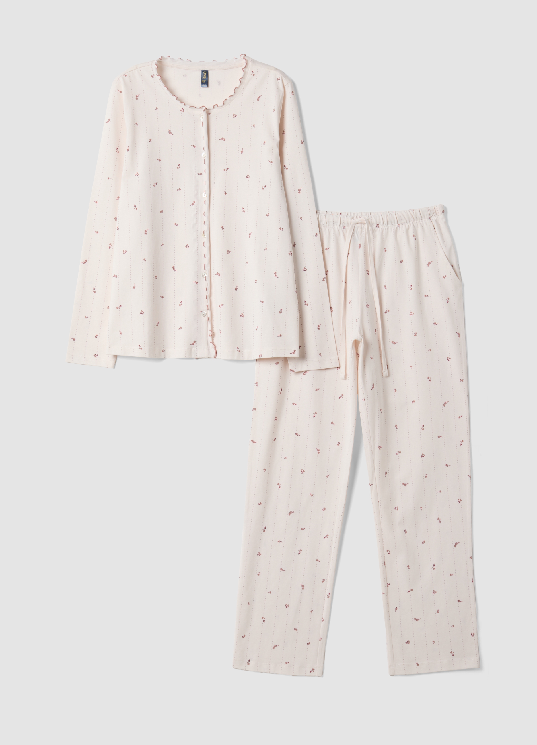 OVS, Pigiama Rosa In Puro Cotone Organico Con Girocollo, Donna, Bianco, Taglia: 52