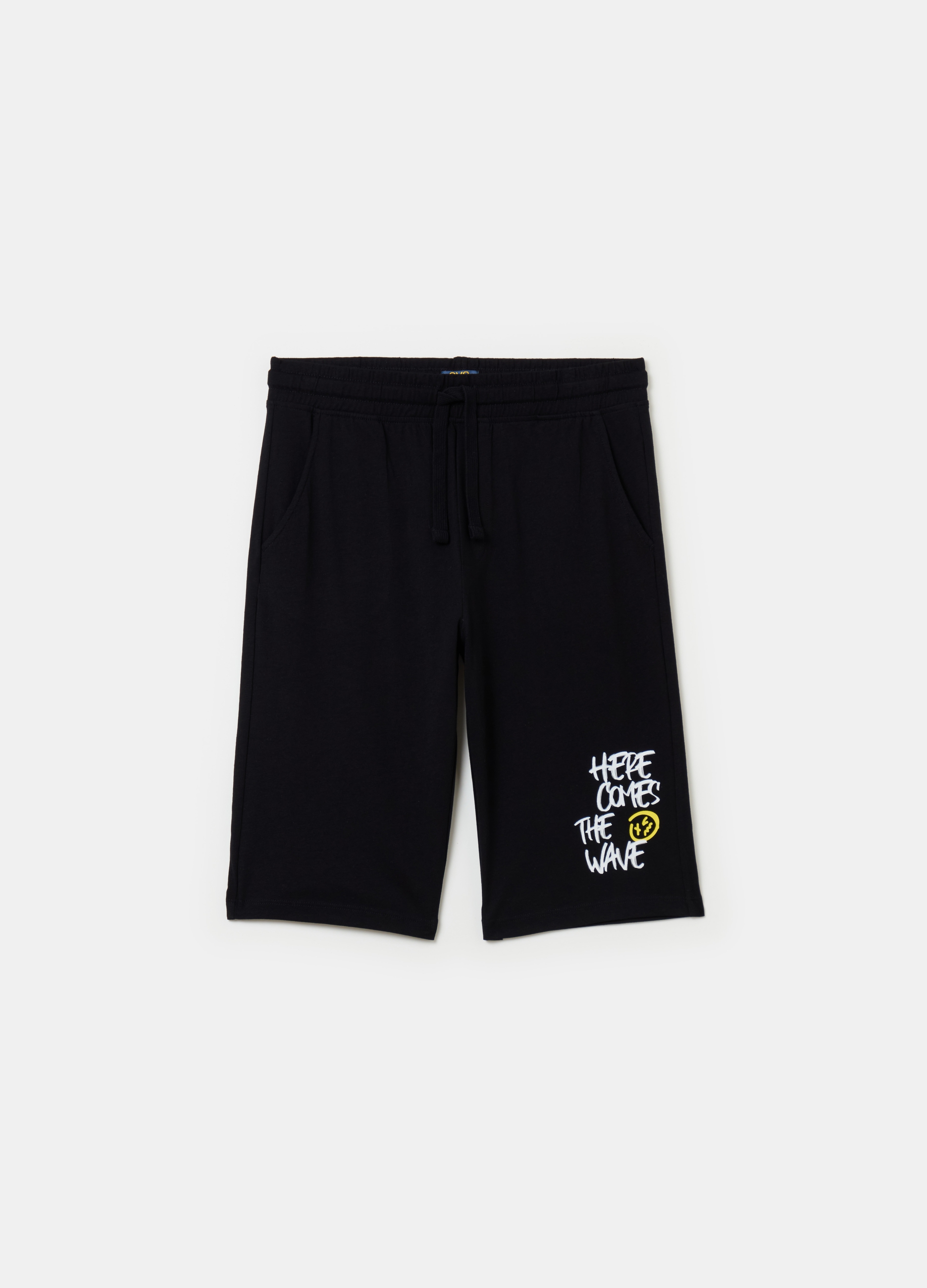 OVS, Bermuda Con Coulisse E Stampa, Bambino, Nero, Taglia: 10-11