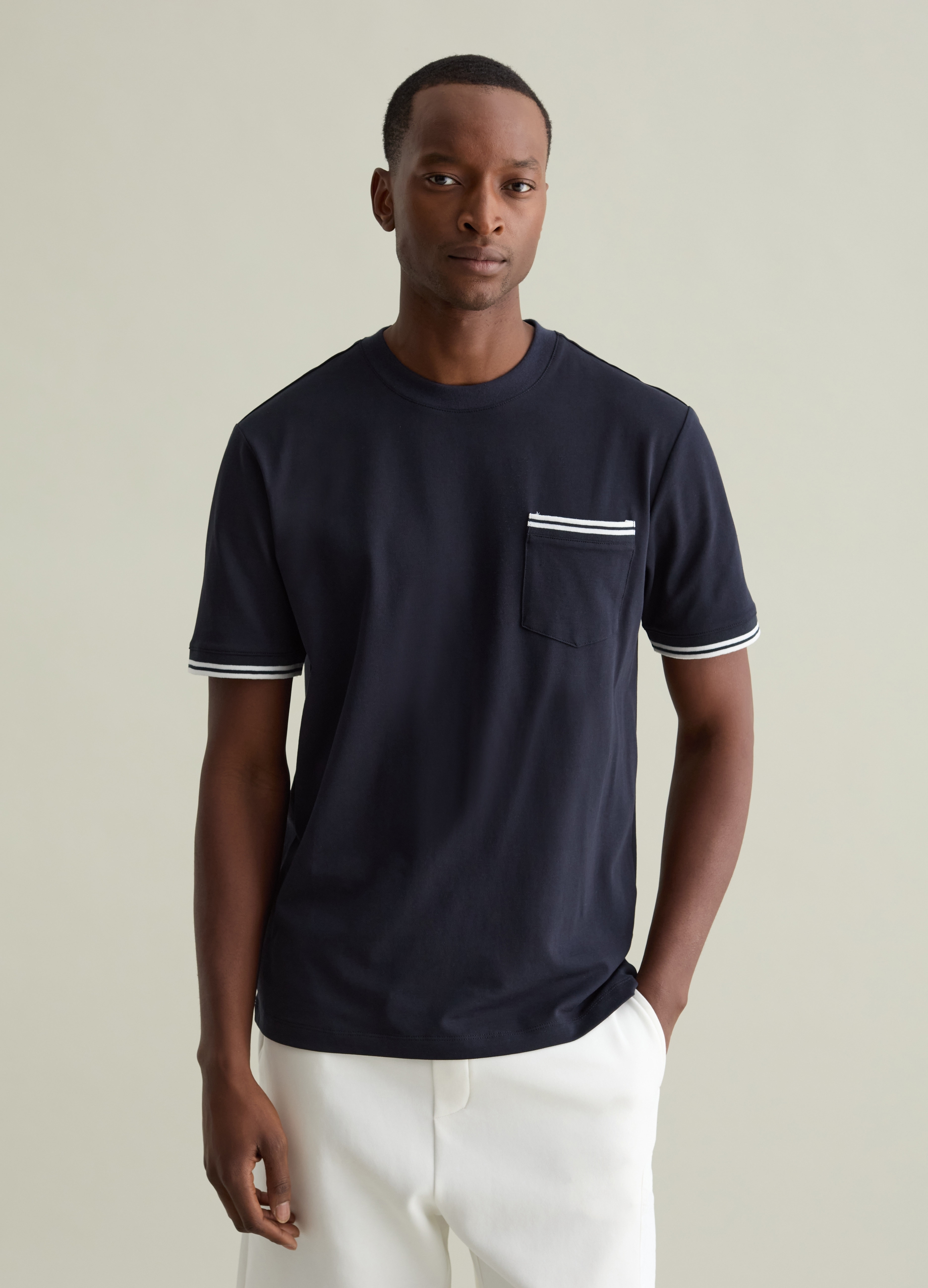 PIOMBO, T-shirt Con Dettagli Rigati E Tasca, Uomo, Blu, Taglia: S