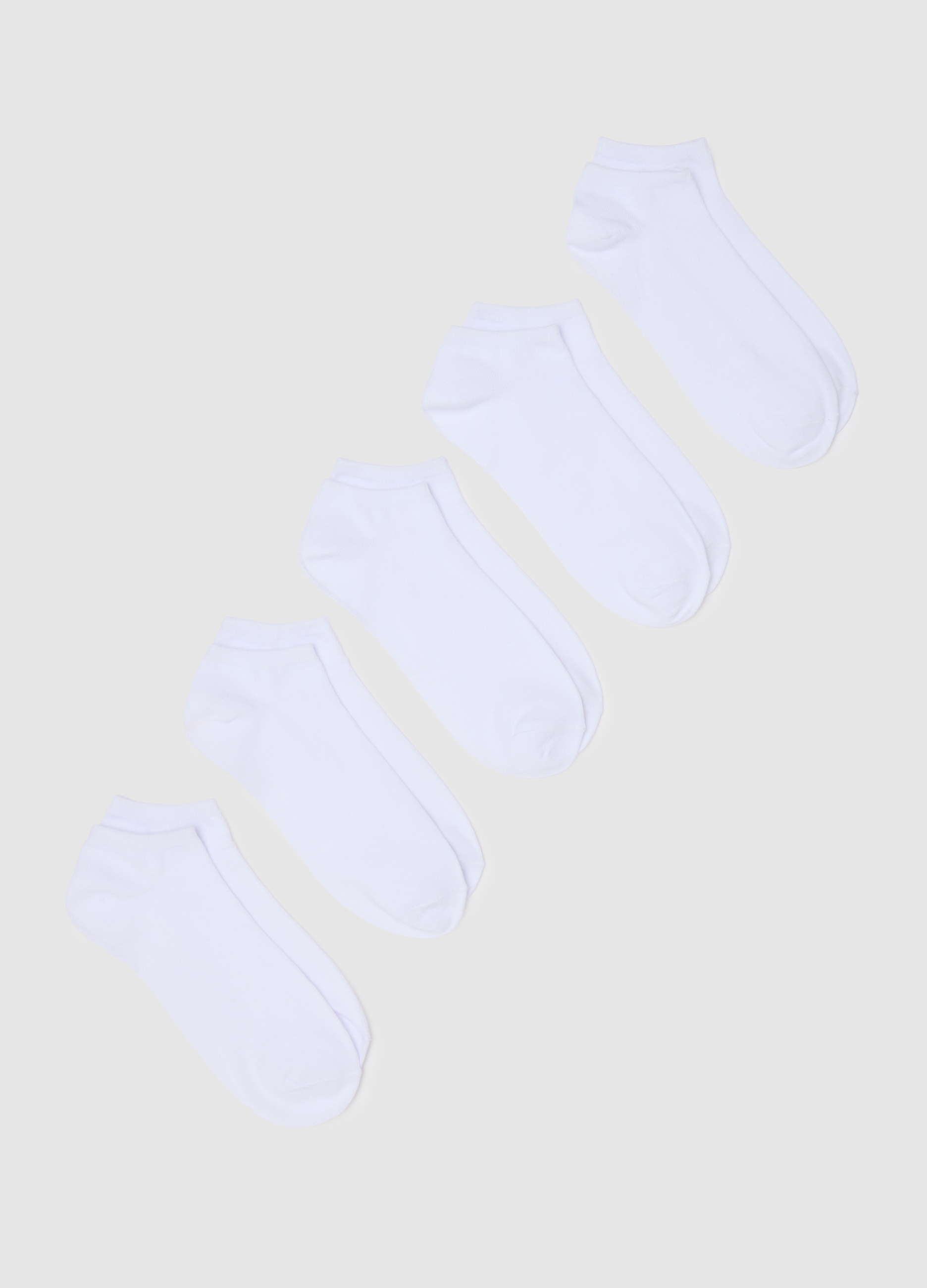 OVS, Multipack Di Cinque Calzini Corti Da Donna In Cotone Bianco Elasticizzati, Bianco, Taglia: 36-38