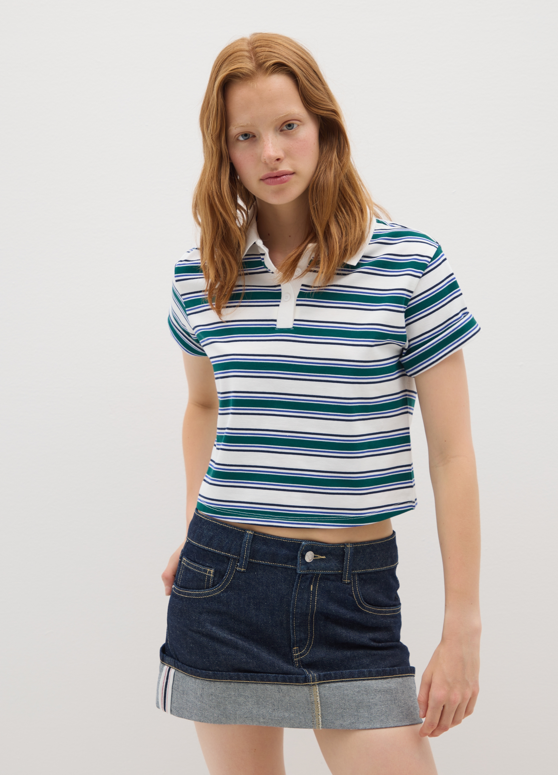 Polo In Puro Cotone Multicolor Regular Fit, Mujer, White/Blue/Green, Talla: 36