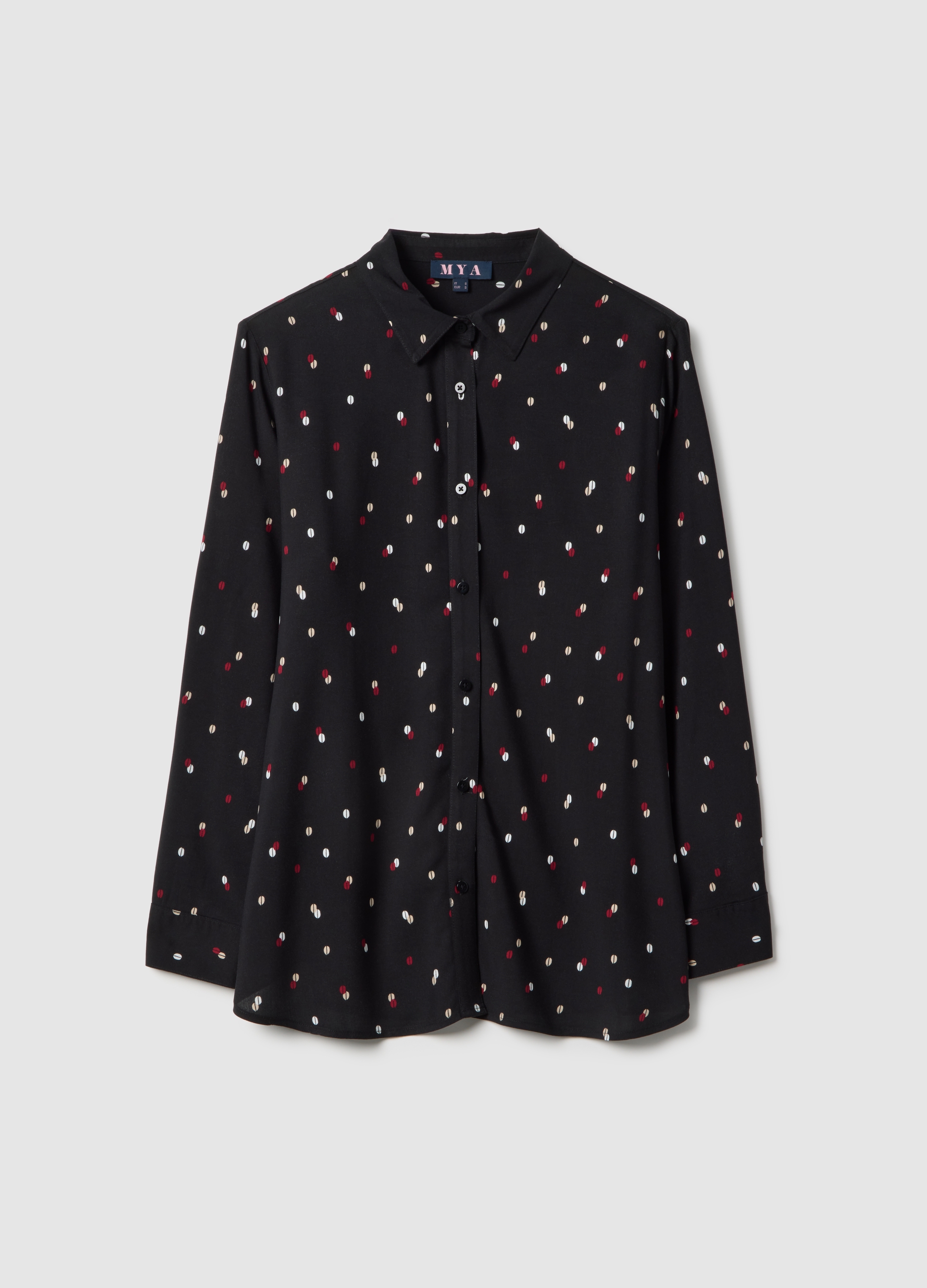 Camicia In Pura Viscosa Multicolor Regular Fit Con Stampe, Mujer, Negro/Blanco/Rojo, Talla: M