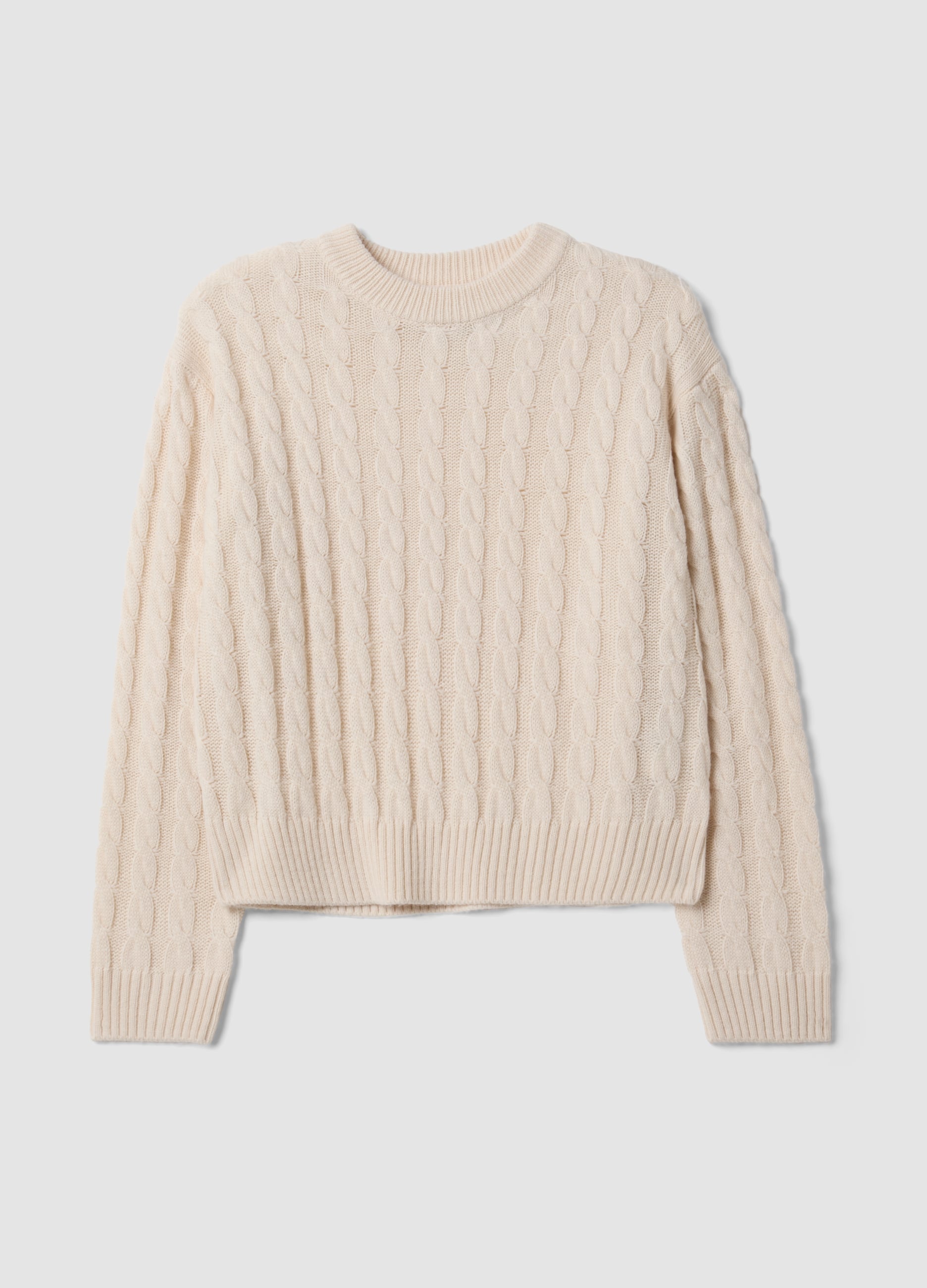 Piombo Contemporary, Maglia Beige In Misto Lana A Trecce Con Girocollo Over Fit, Donna, Beige, Taglia: L