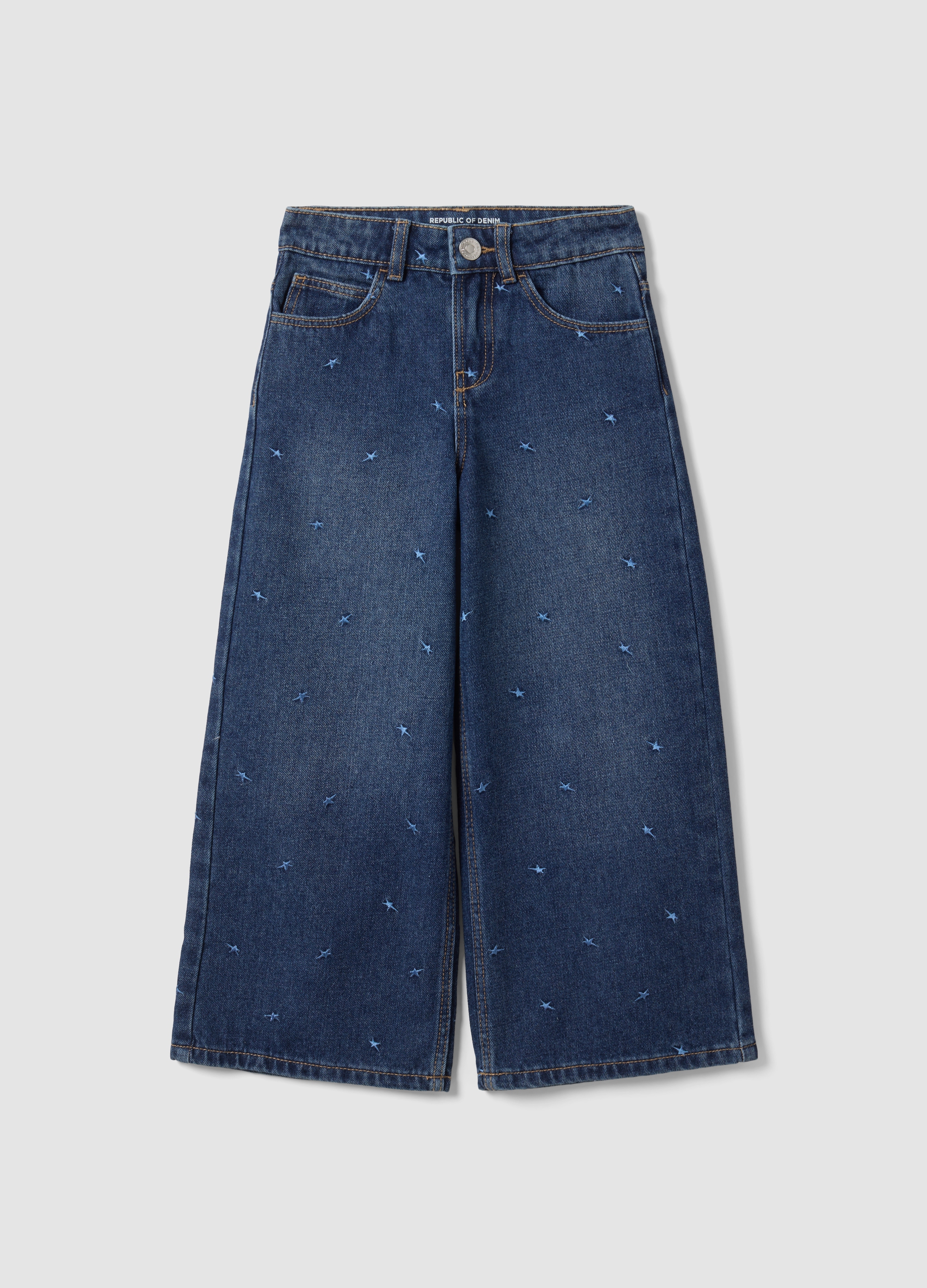 REPUBLIC OF DENIM, Jeans Blu In Misto Cotone, Viscosa E Lyocell Con Ricami Per Bambina, Blu, Taglia: 4-5