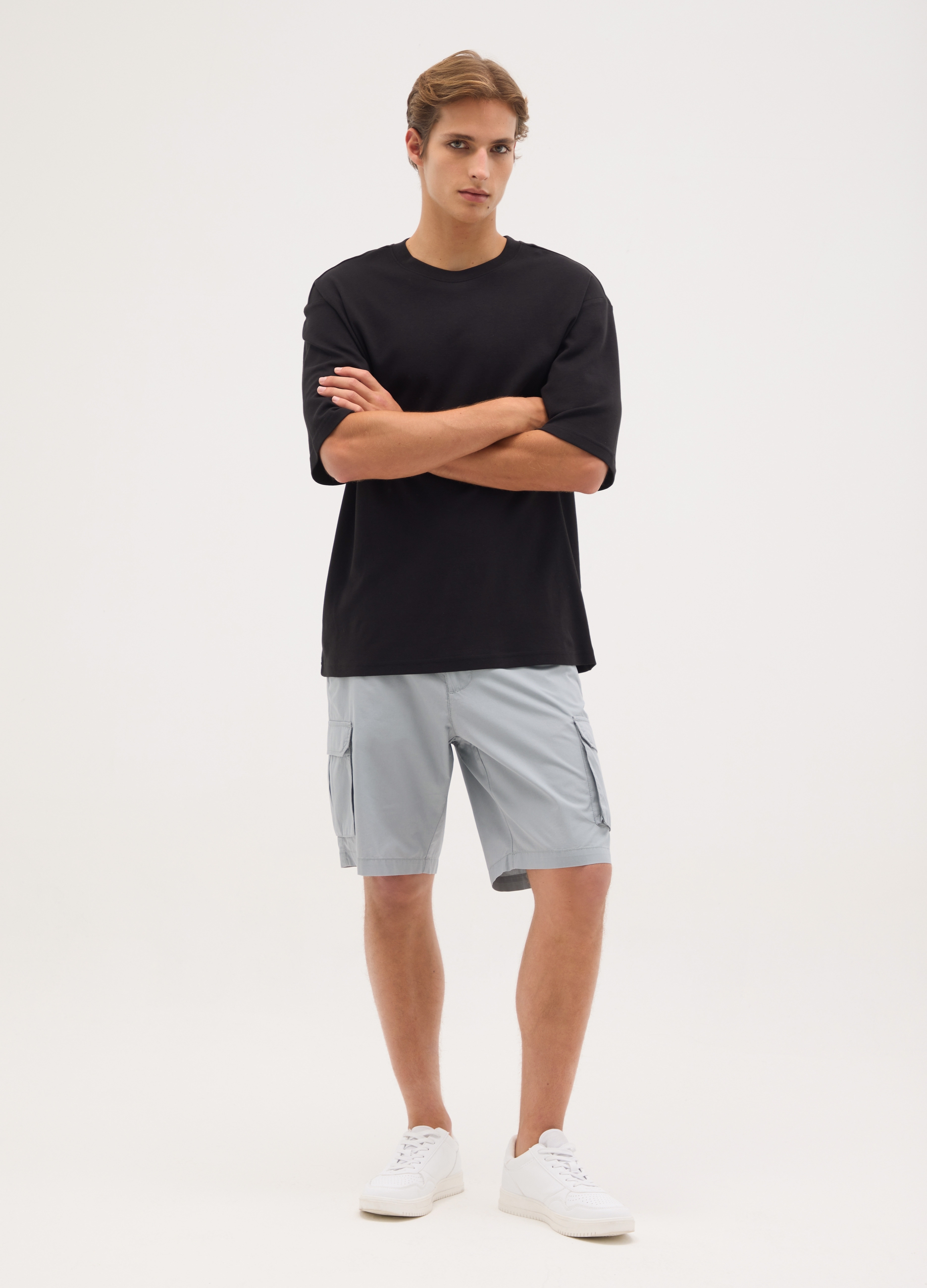 OVS, Pantalones Cortos De Hombre De Algodón Puro Gris De Corte Regular, Hombre, Gris claro, Talla: 56