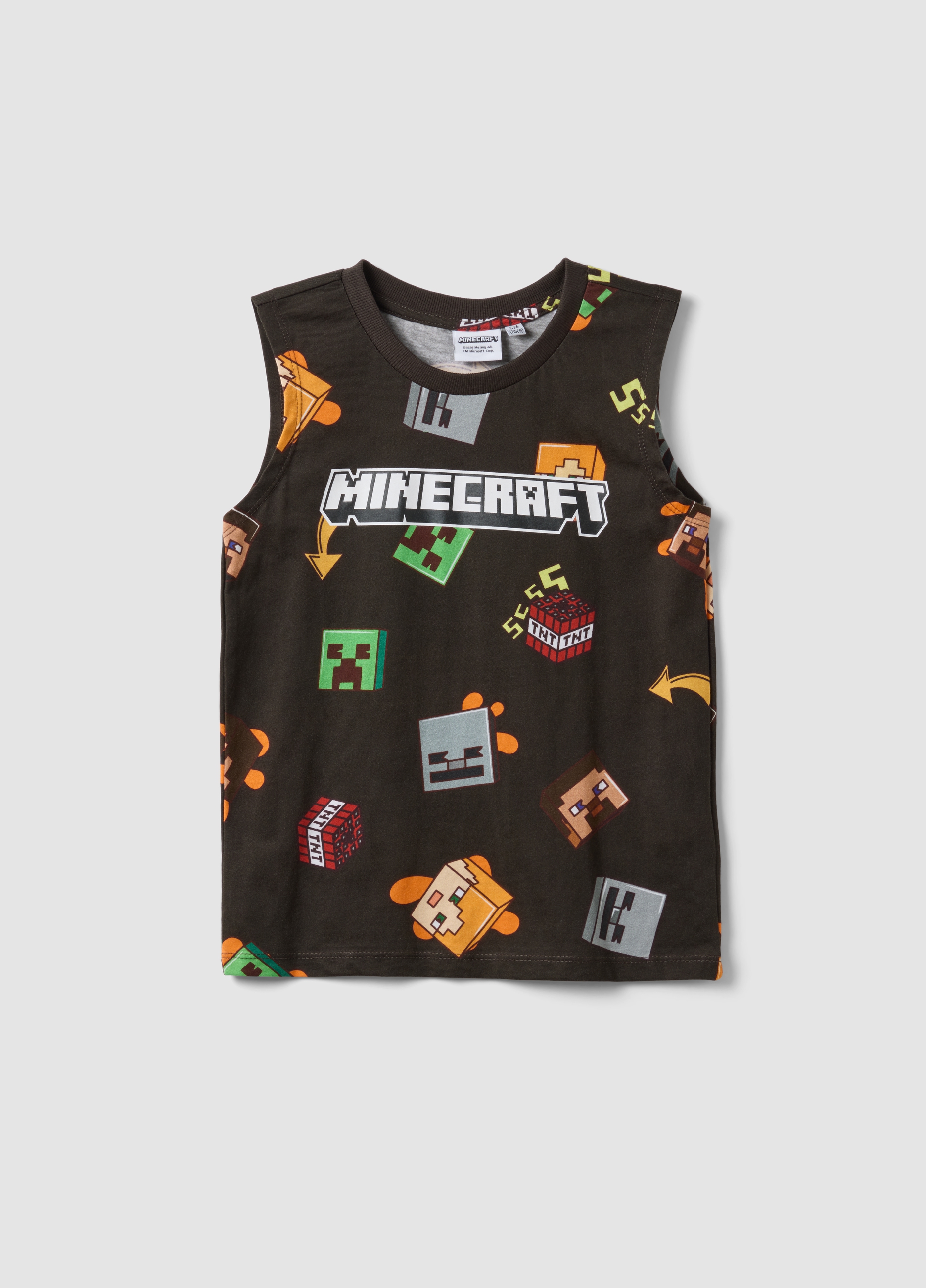 OVS KIDS, Camiseta De Tirantes Negra Infantil De Algodón Puro Con Estampados Minecraft, Niño, Negro, Talla: 8-9