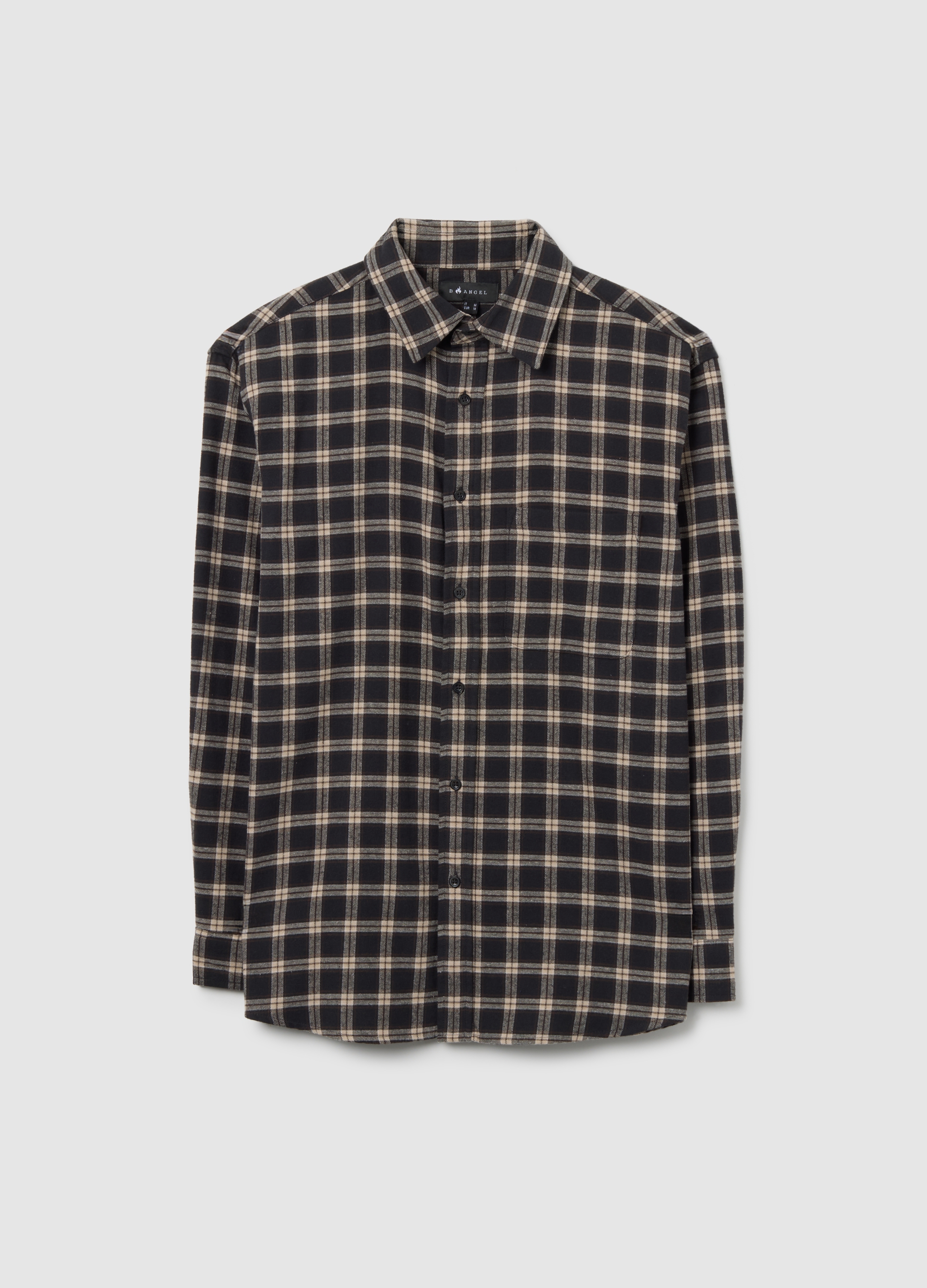 B.ANGEL, Camicia Nera In Flanella Con Motivo A Quadri, Hombre, Negro, Talla: M