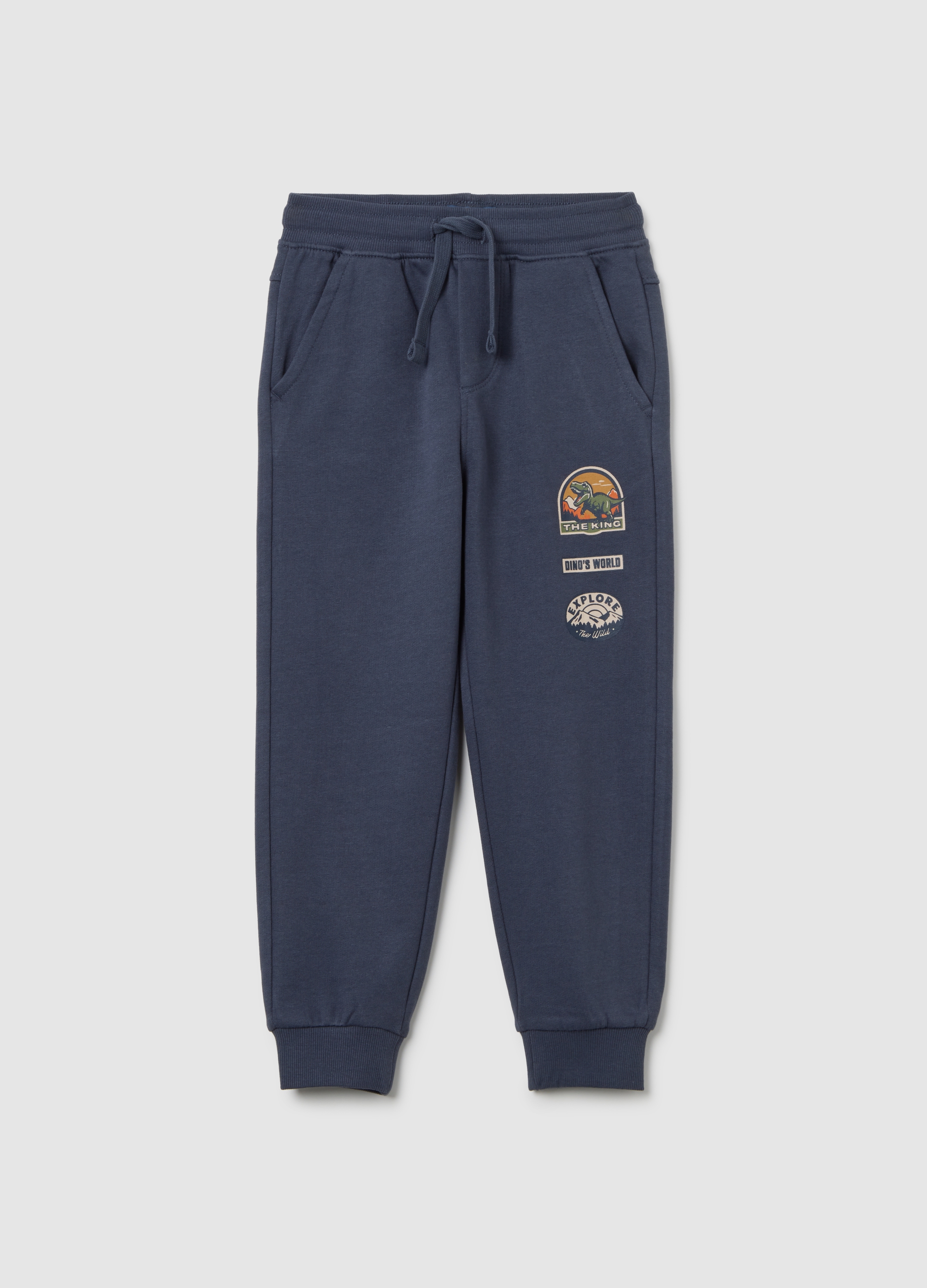 OVS KIDS, Pantalones Azules De Niño En Algodón Puro Ajuste Regular Con Estampados, Niño, Azul oscuro, Talla: 3-4