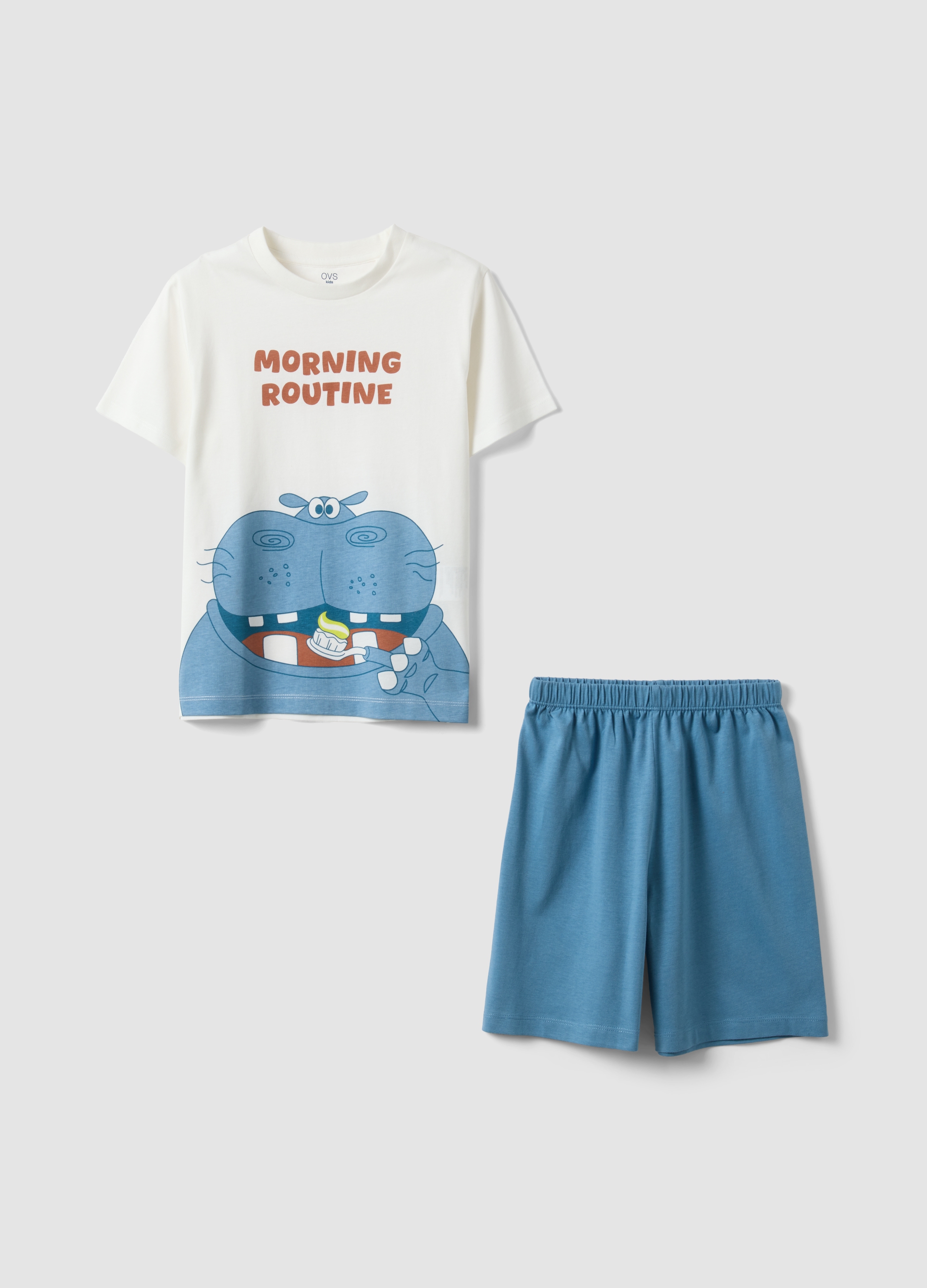 OVS KIDS, Pijama Corto Infantil De Algodón Multicolor, Ajuste Regular, Niño, Blanco/azul claro, Talla: 6-7