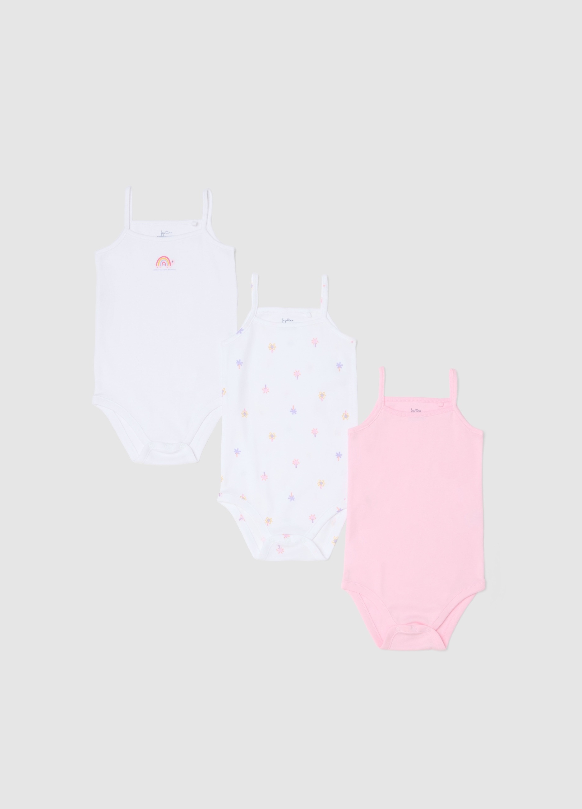 FAGOTTINO, Tripack De Bodies Multicolores De Pura Algodón Para Bebé Niña Con Tirantes Finos, Niña, Pink/White, Talla: 18-24