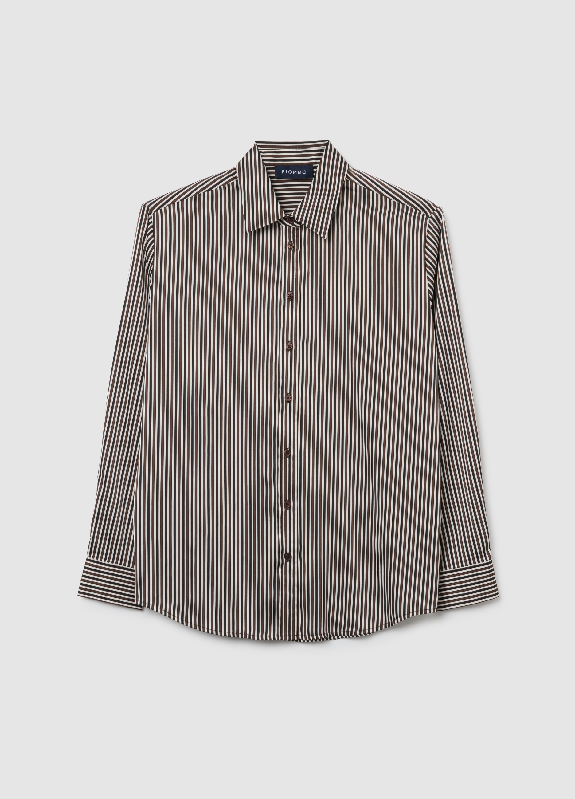 Piombo Contemporary, Camisa De Rayas Multicolor En Tejido Elástico, Mujer, Marrón, Talla: 36