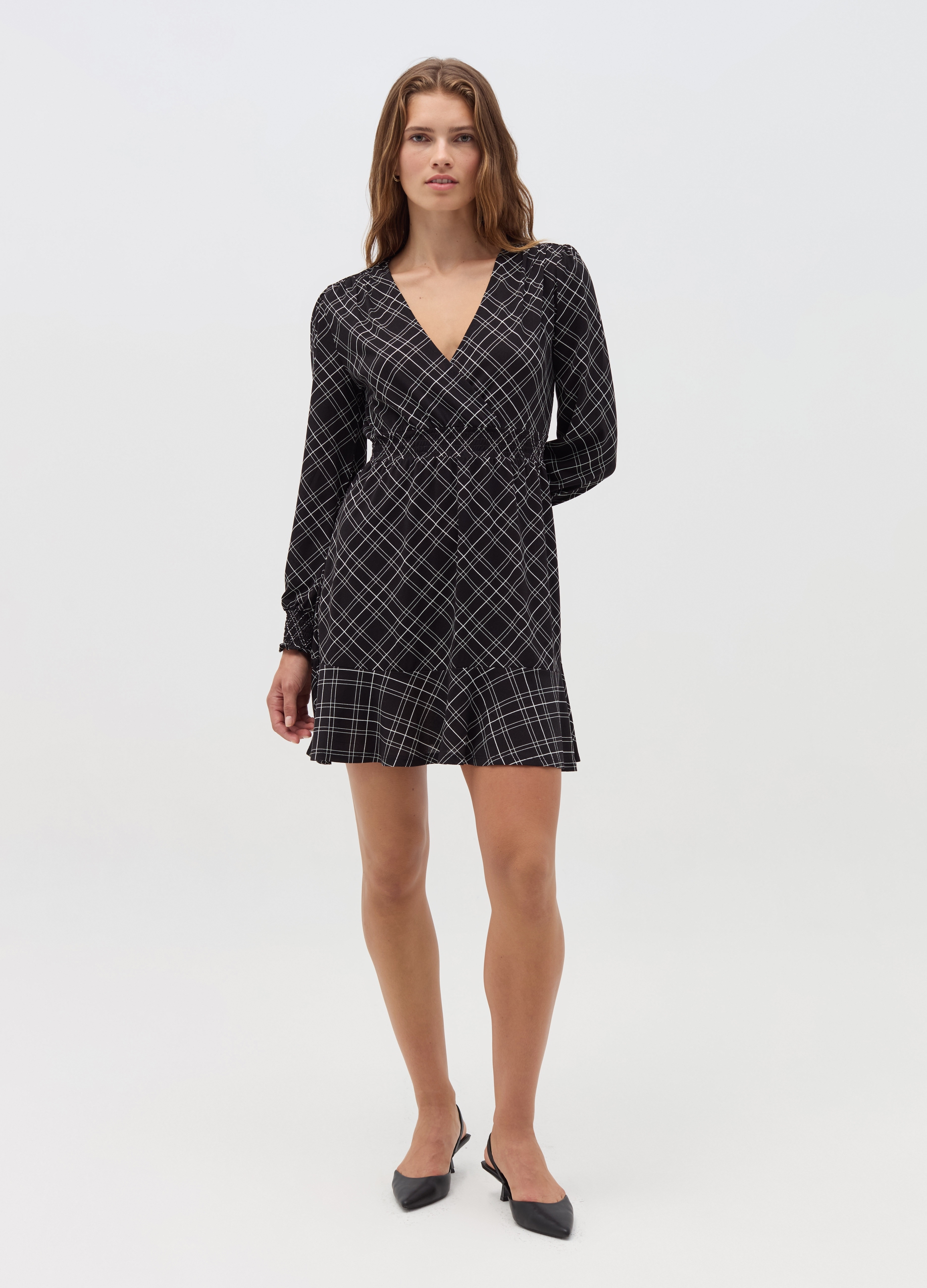 OVS, Vestito Corto Fantasia Con Punto Smock, Donna, Multicolor, Taglia: S