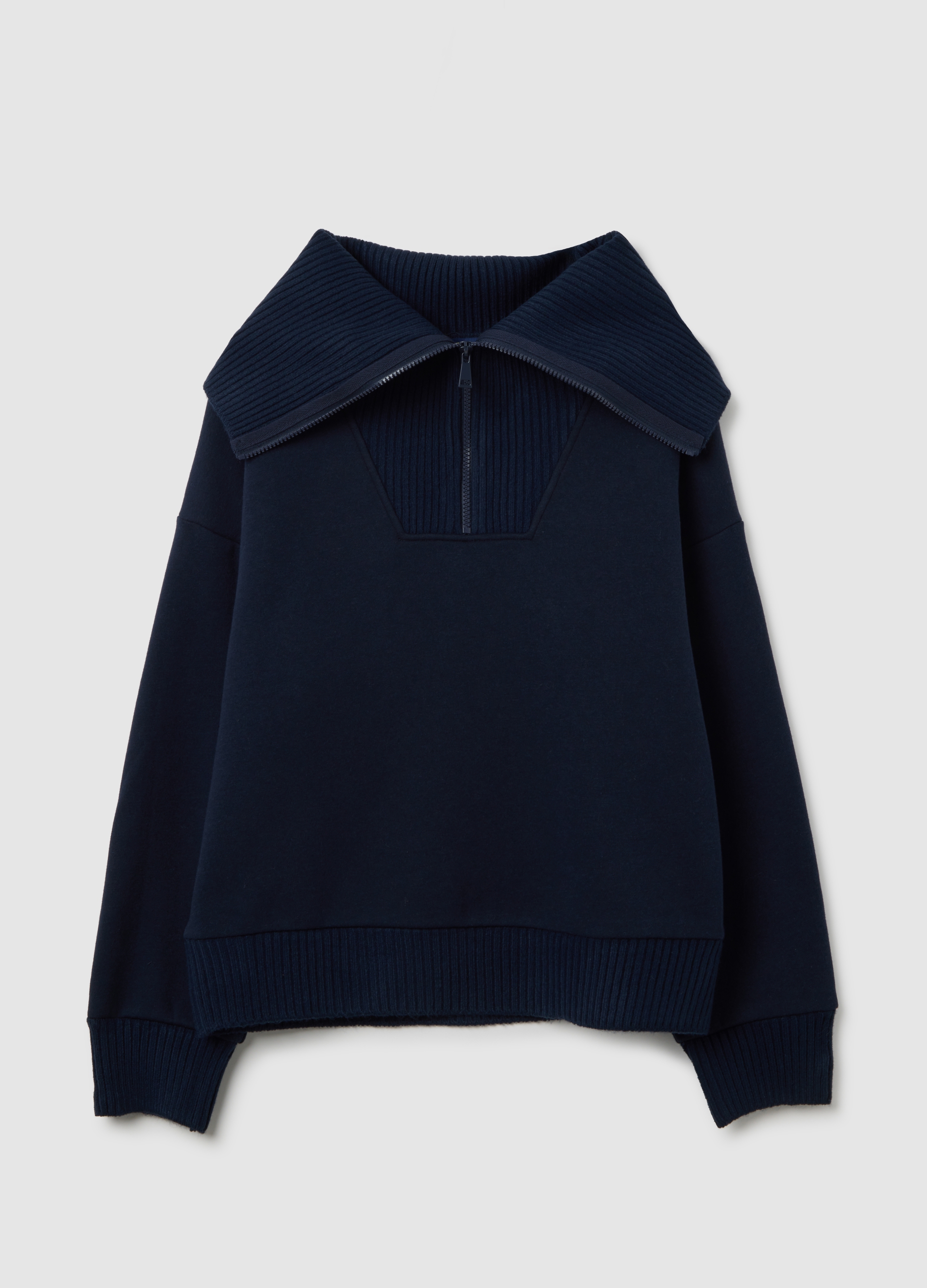 Felpa Blu Con Collo A Zip, Mujer, Azul, Talla: 36