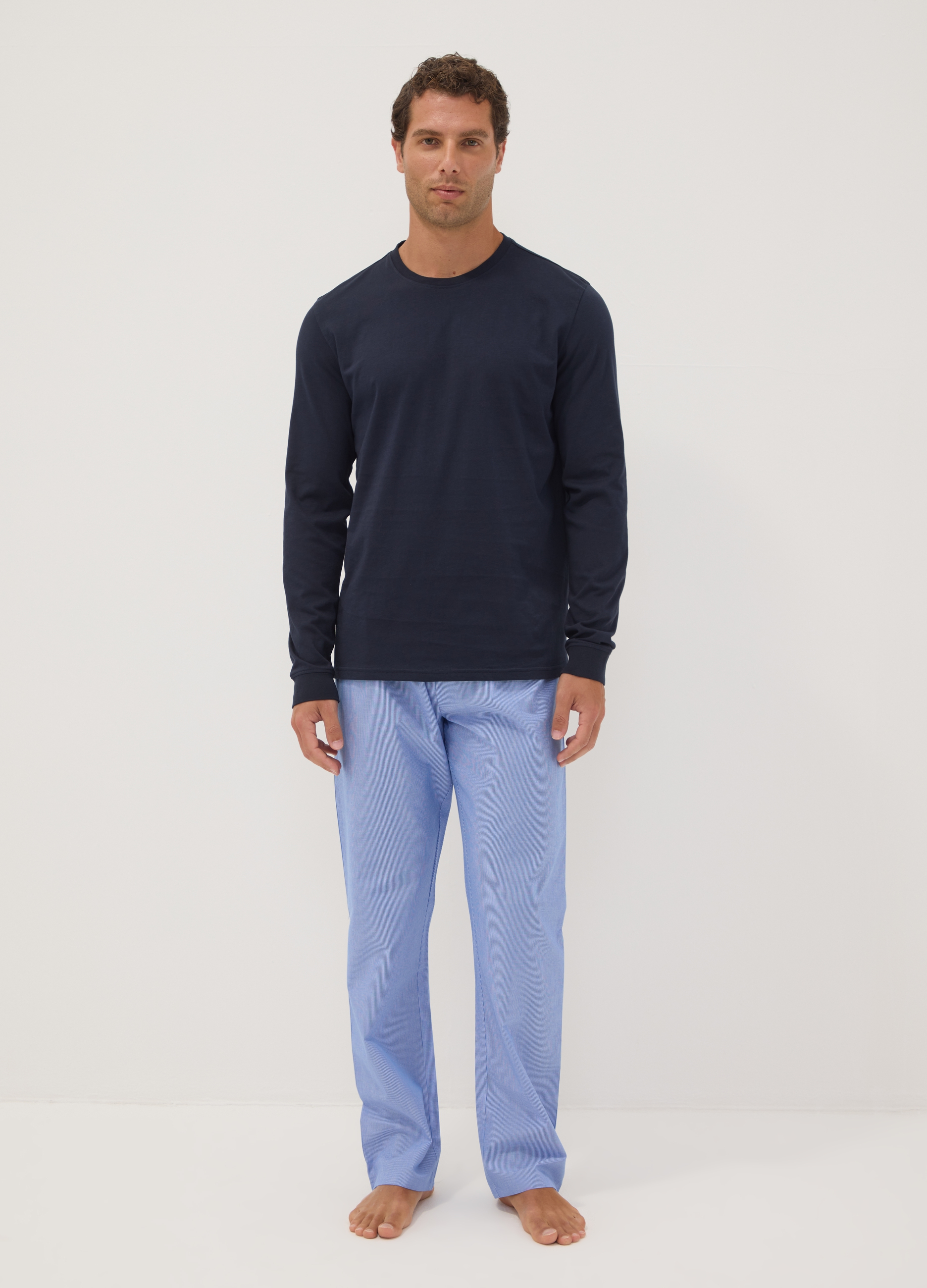 OVS, Pigiama Marrone In Puro Cotone Organico A Righe Regular Fit, Uomo, Marrone, Taglia: S