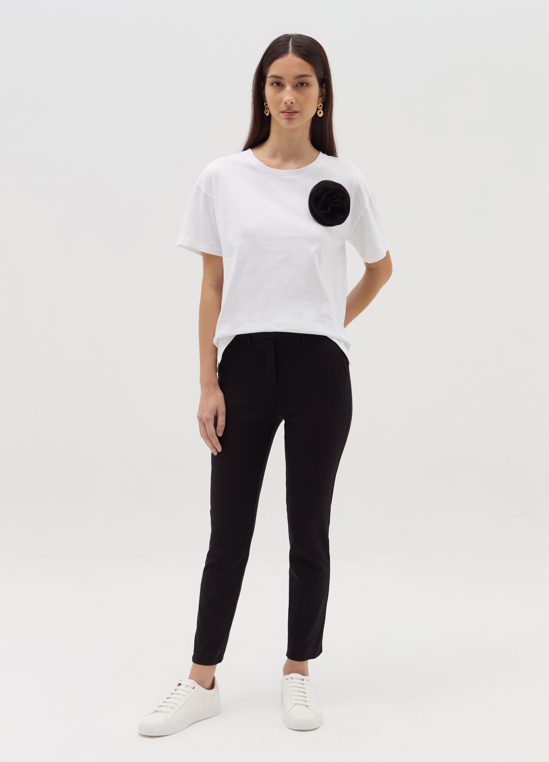 Chinos En Tejido Elástico, Mujer, Negro, Talla: 40