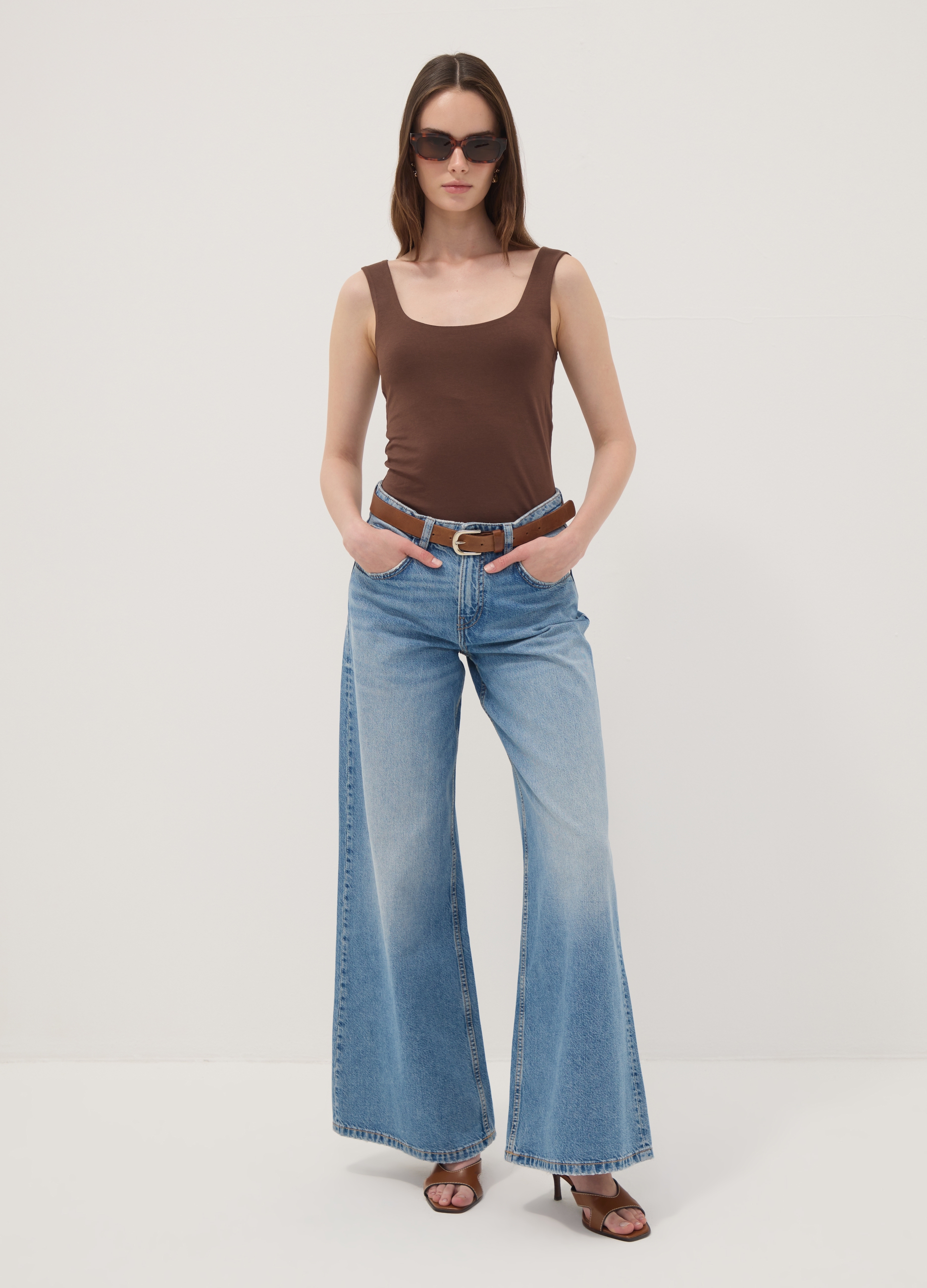 OVS, Tank Top Fitted Marrone In Cotone Elasticizzato, Donna, Marrone, Taglia: M