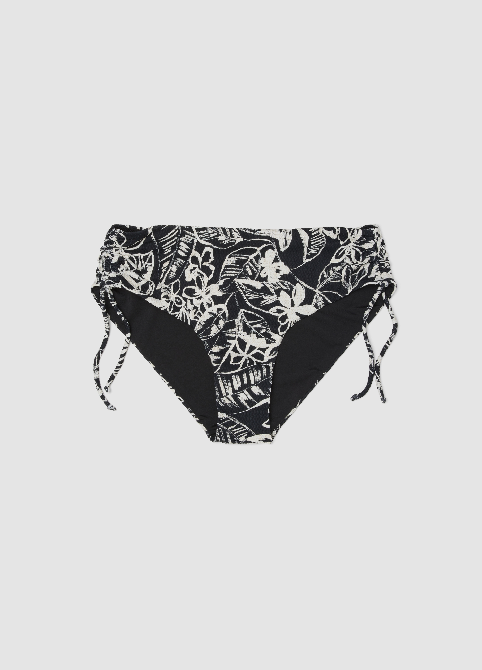 Slip De Baño Elástico Multicolor Con Estampado Floral, Mujer, Negro/Blanco, Talla: 4