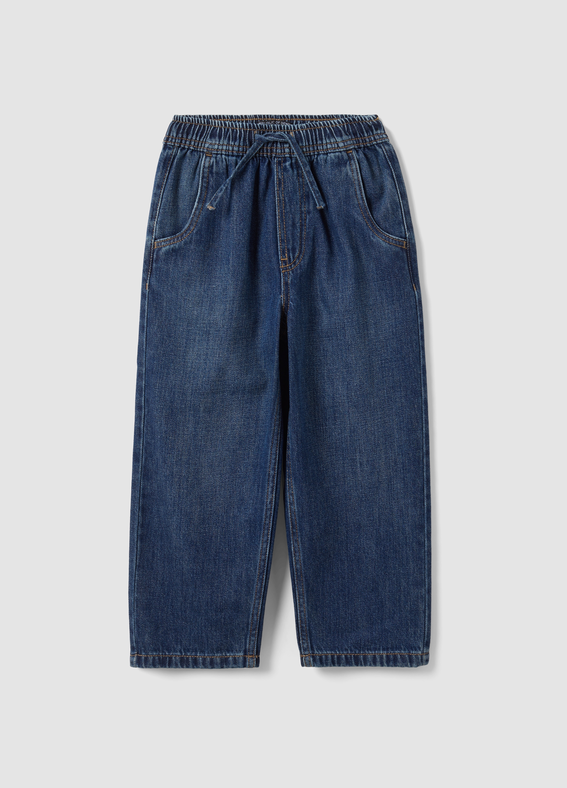 REPUBLIC OF DENIM, Jogger Blu Scuro In Misto Cotone E Viscosa Con Coulisse Per Bambino, Blu, Taglia: 5-6