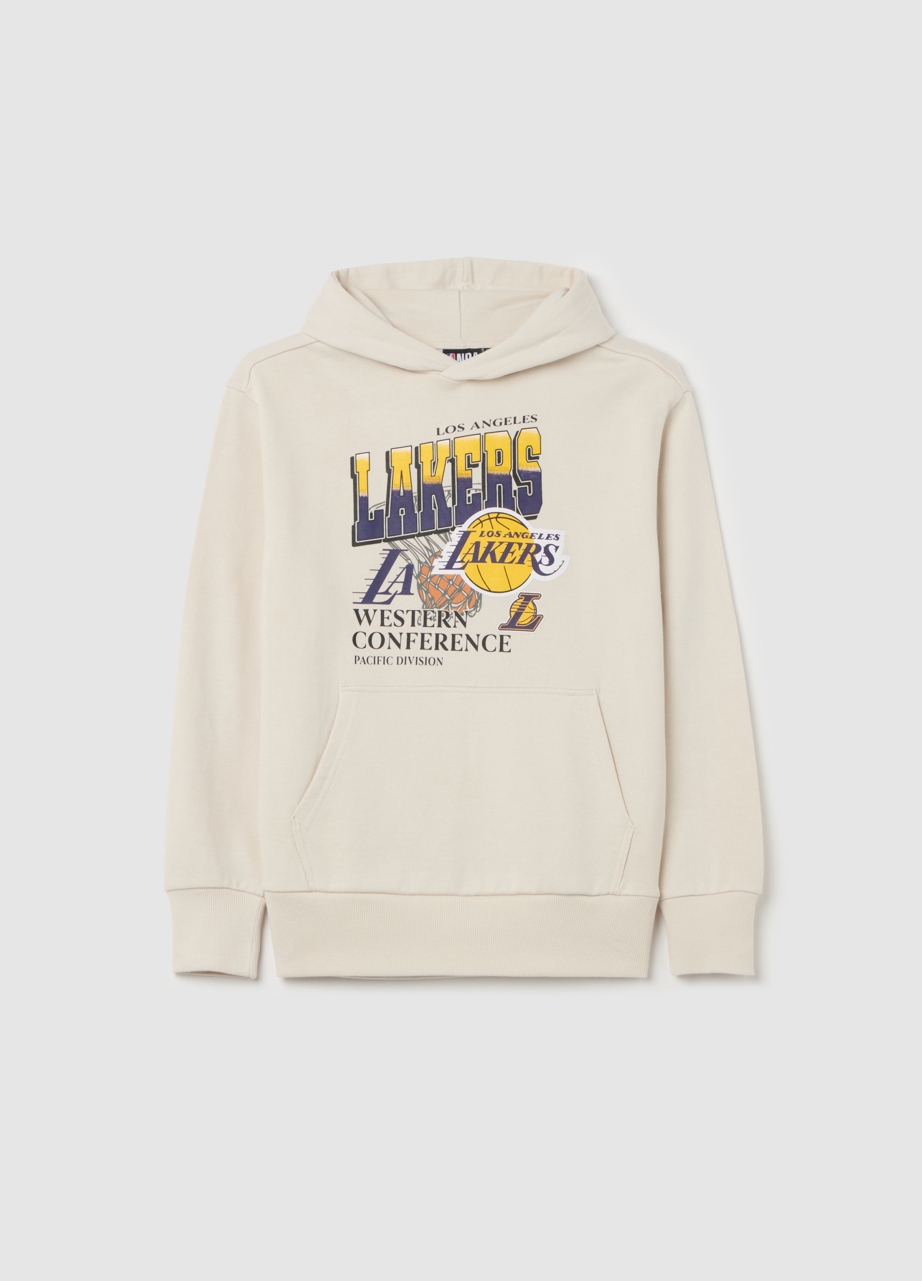 NBA, Felpa Con Cappuccio E Stampa Nba Los Angeles Lakers, Unisex, Bianco, Taglia: 10-11