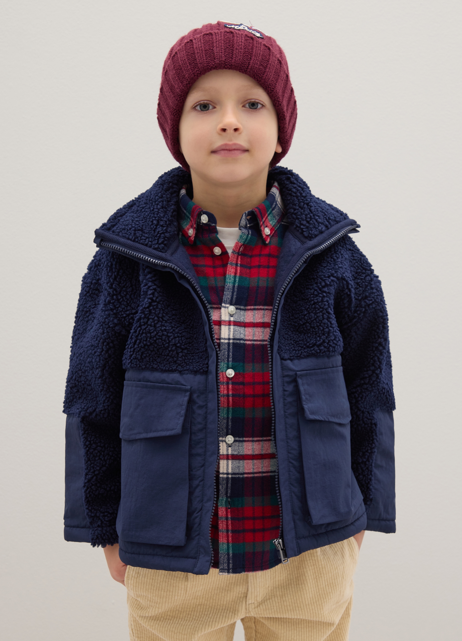 PIOMBO KIDS, Giacca Blu Con Collo Alto Da Ragazzo In Sherpa Regular Fit, Bambino, Blu, Taglia: 4