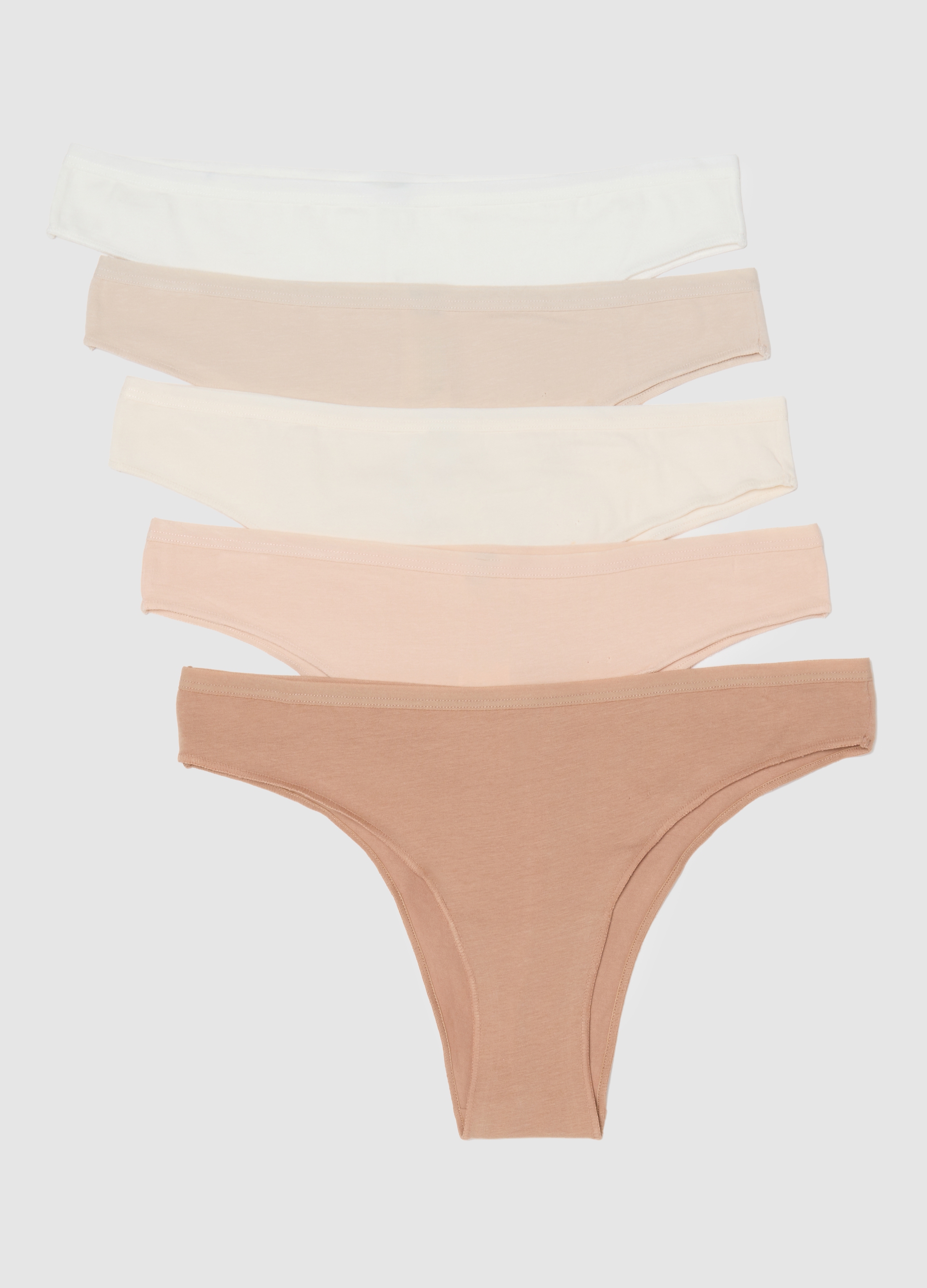 Pack De Braguitas Brasileñas Multicolor En Algodón Elástico, Ajuste Regular, Mujer, Blanco/beige, Talla: 5
