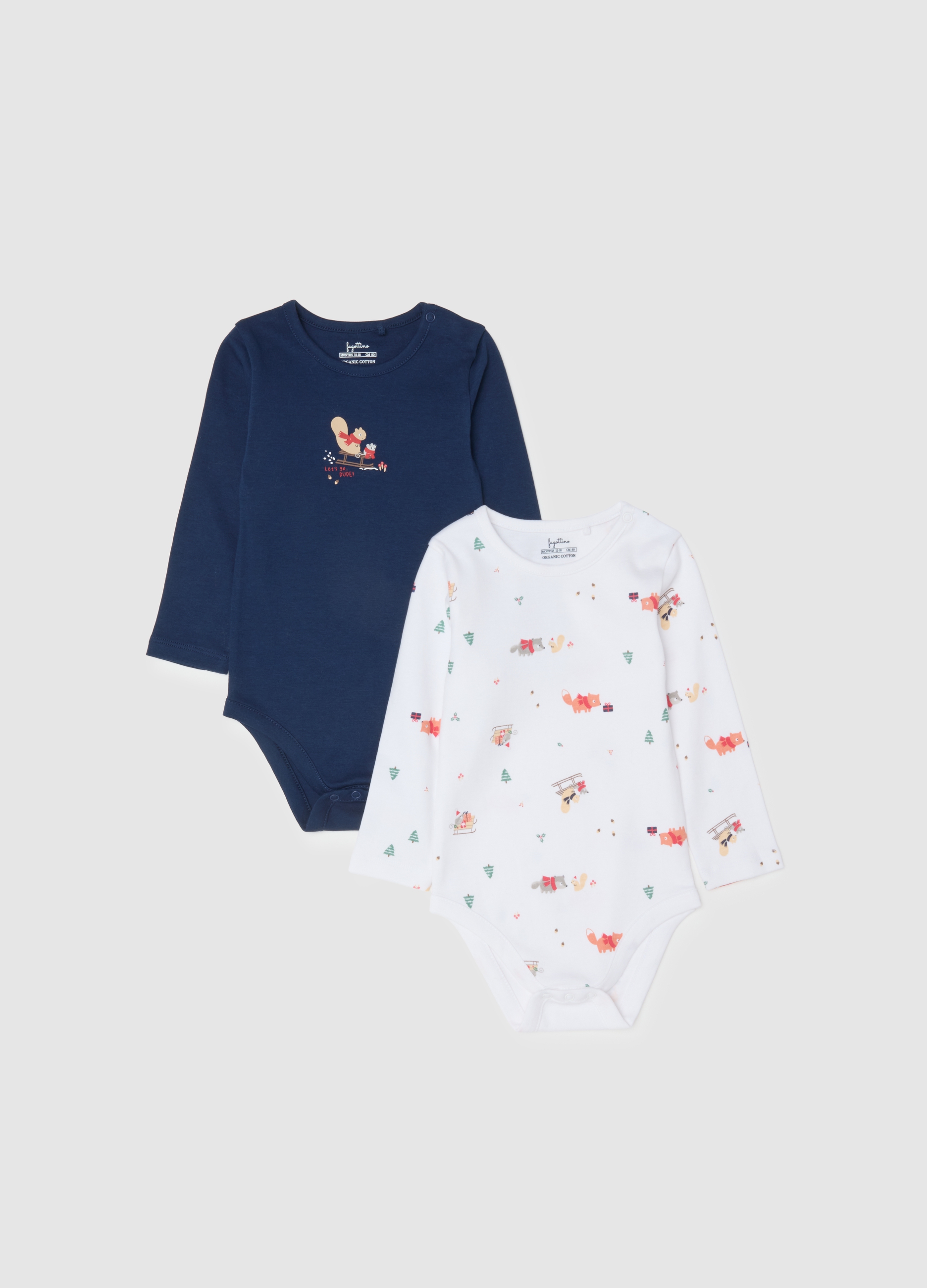 FAGOTTINO, Pack Doble De Bodies Multicolor De Bebé En Algodón Puro Con Diseño, Unisex, Blanco/azul, Talla: 30-36