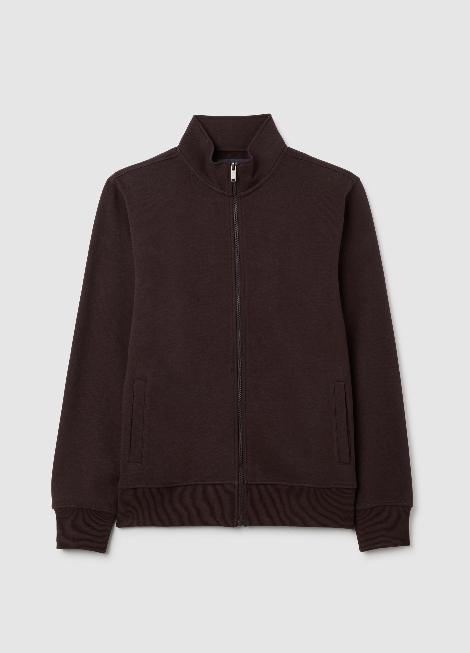 Felpa In Misto Cotone Marrone Con Zip, Hombre, Marrón barro, Talla: XXL