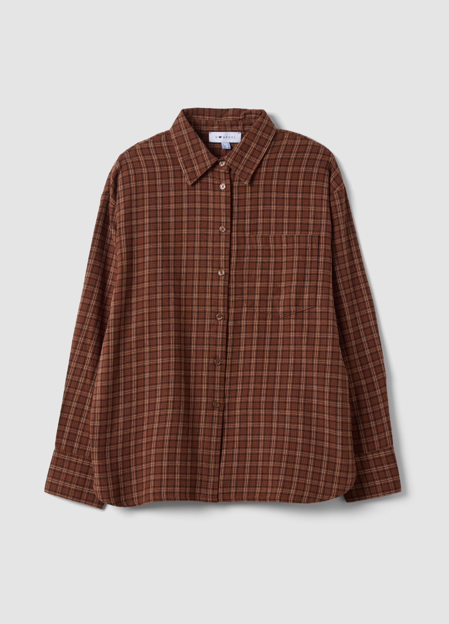 B.ANGEL, Camicia Marrone A Quadri In Flanella Di Puro Cotone, Donna, Marrone, Taglia: M