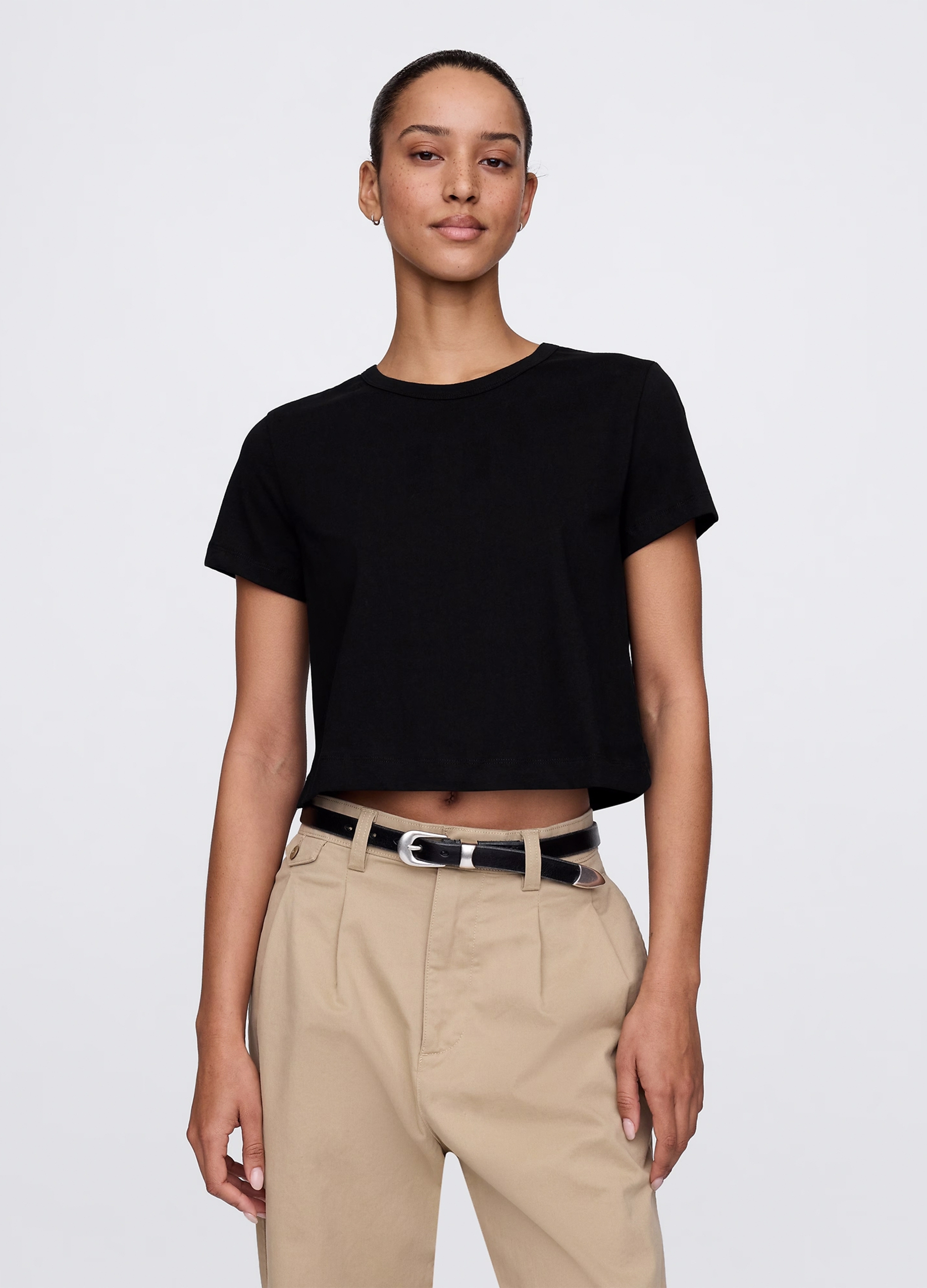 GAP, T-shirt Cropped, Donna, Nero, Taglia: L