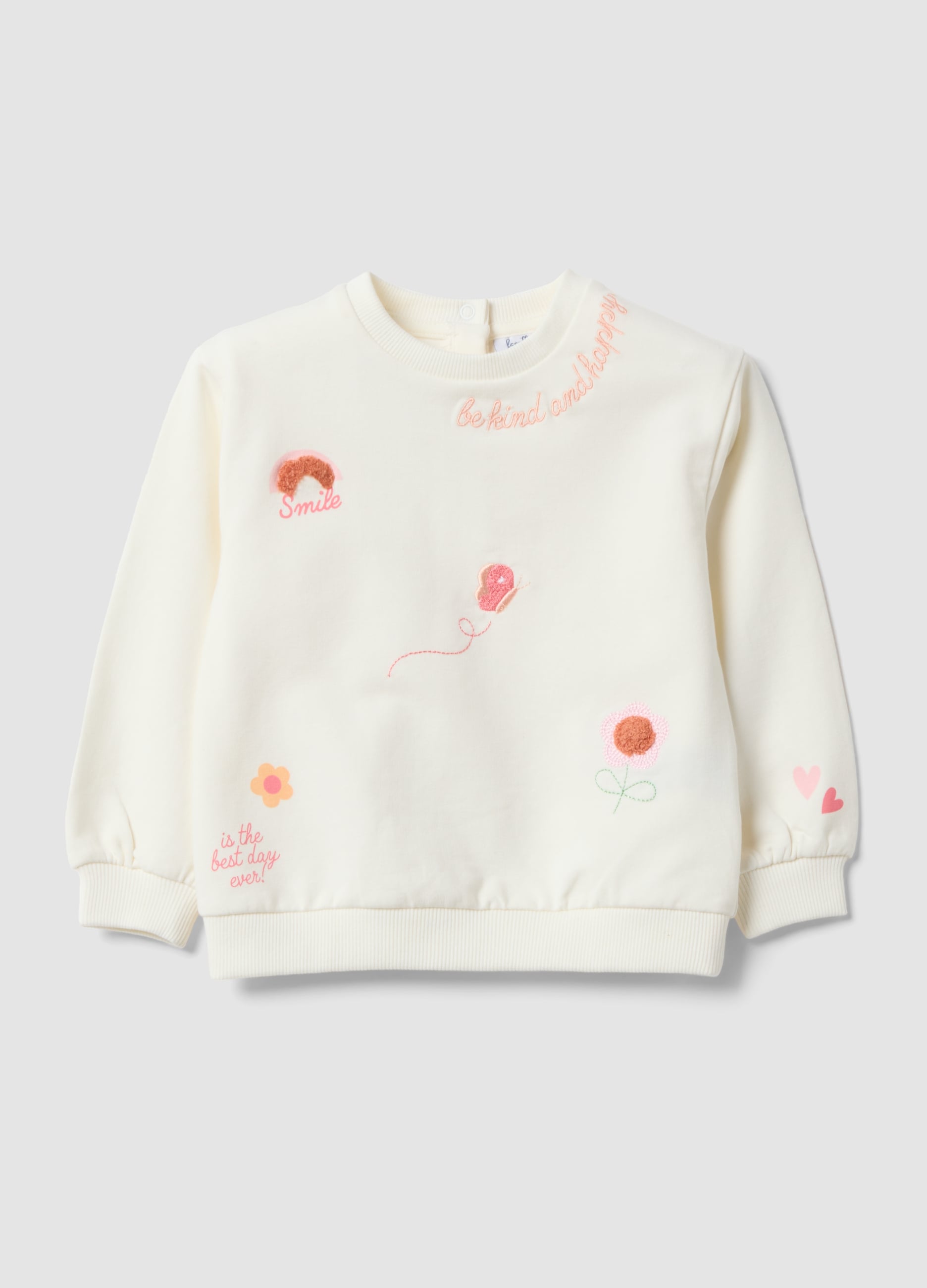 FAGOTTINO, Felpa Bianca In Cotone Elasticizzato Con Ricami Per Bimba Regular Fit, Bambina, Bianco, Taglia: 12-18