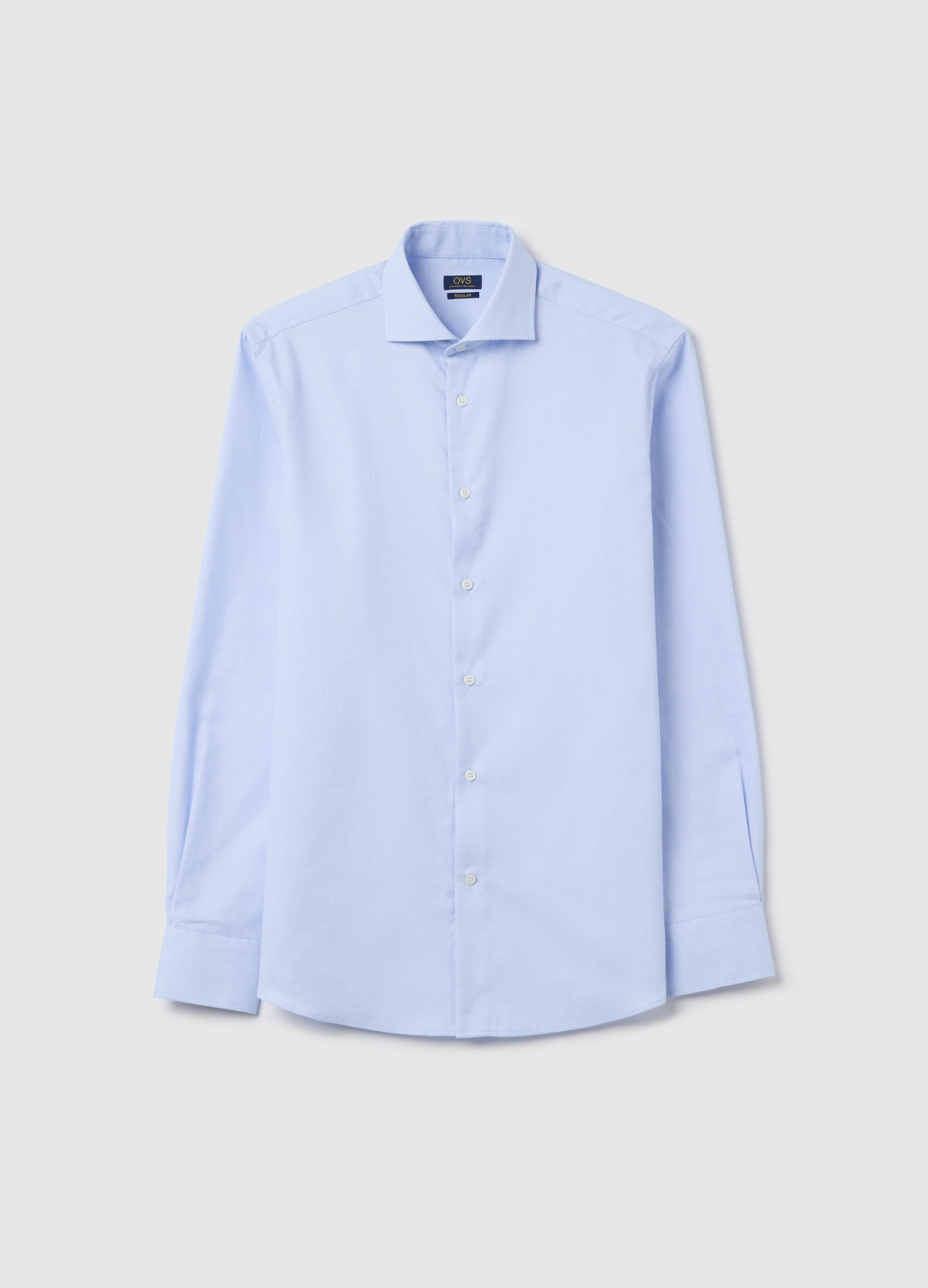 OVS , Camicia In Cotone Stiro Facile Trama Micro Pois, Uomo, Azzurro, Taglia: 39