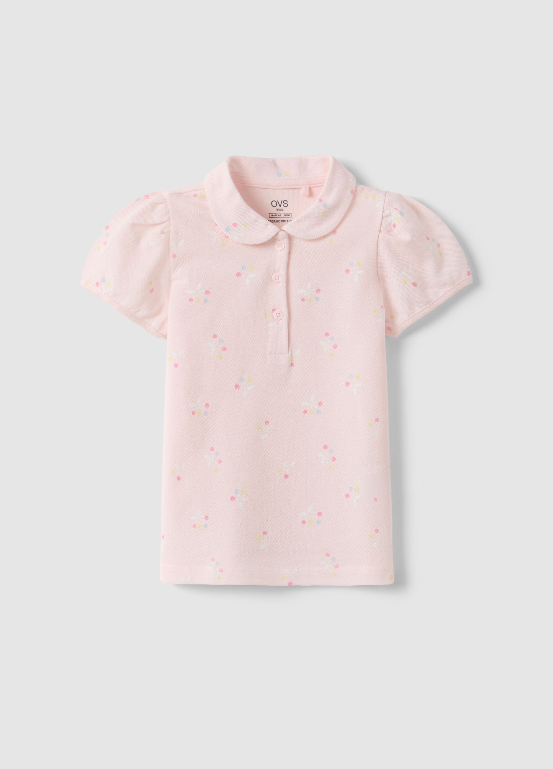 OVS KIDS, Polo Rosa De Niña En Puro Algodón Con Estampado Floral, Corte Regular, Niña, Rosa Claro, Talla: 8-9