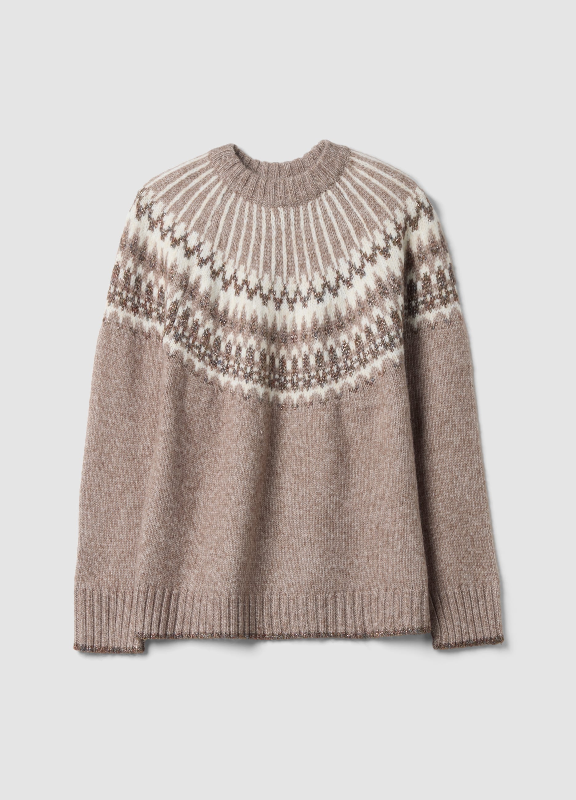 MYA, Maglia Beige Girocollo Jacquard Over Fit, Donna, Beige, Taglia: S