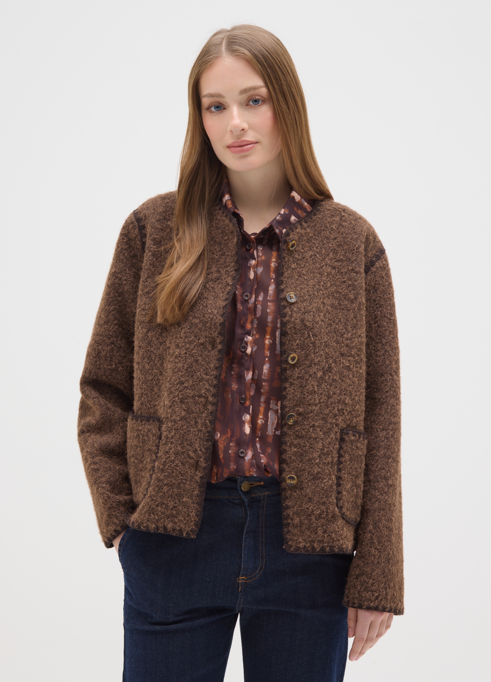 HYBRID, Giacca Marrone Regular Fit Con Bottoni E Tasche, Donna, Marrone, Taglia: L/XL