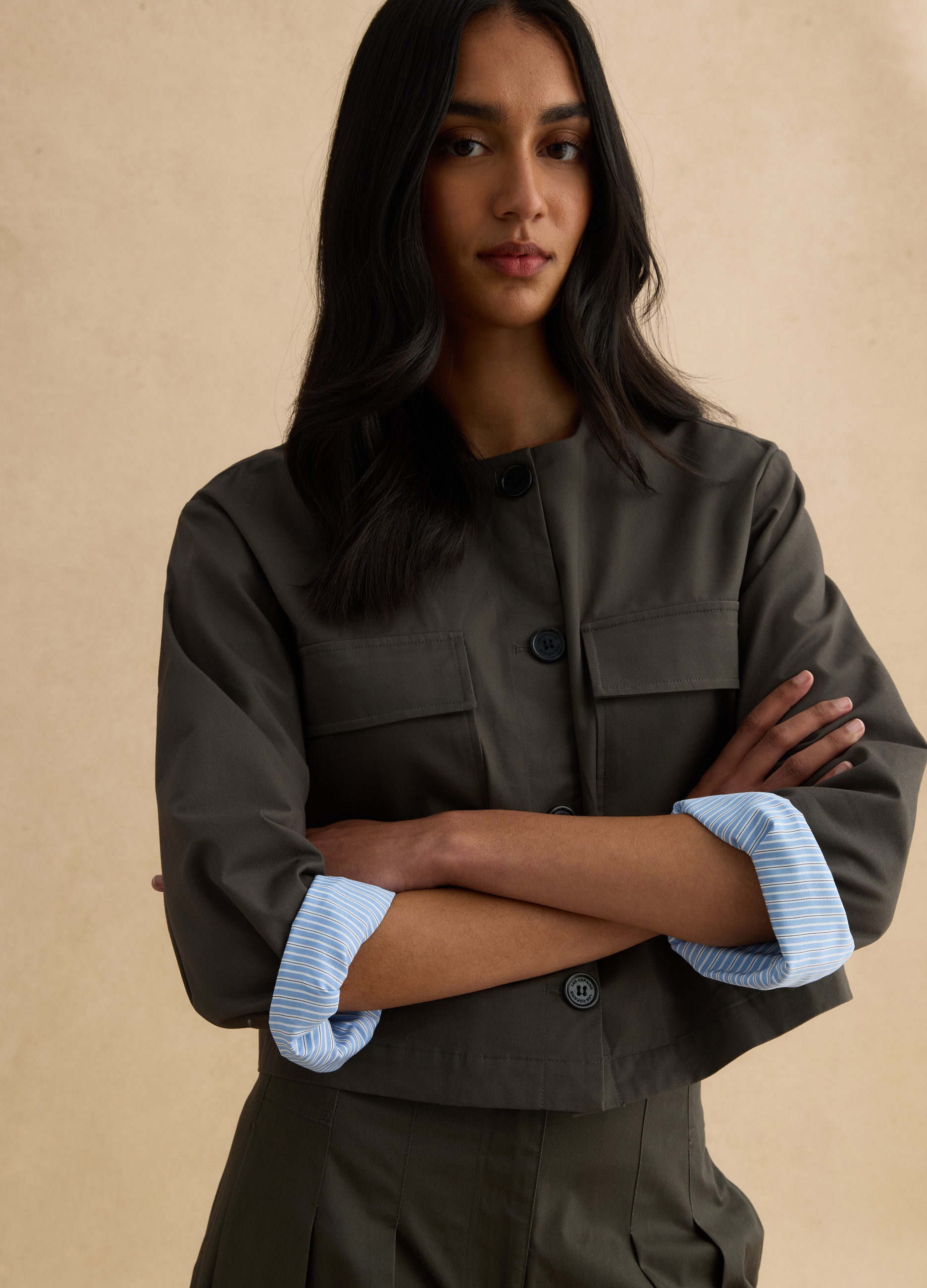 LES COPAINS, Chaqueta Verde Regular Fit De Algodón Puro Con Botones Y Bolsillos Frontales, Mujer, Verde oscuro, Talla: 38