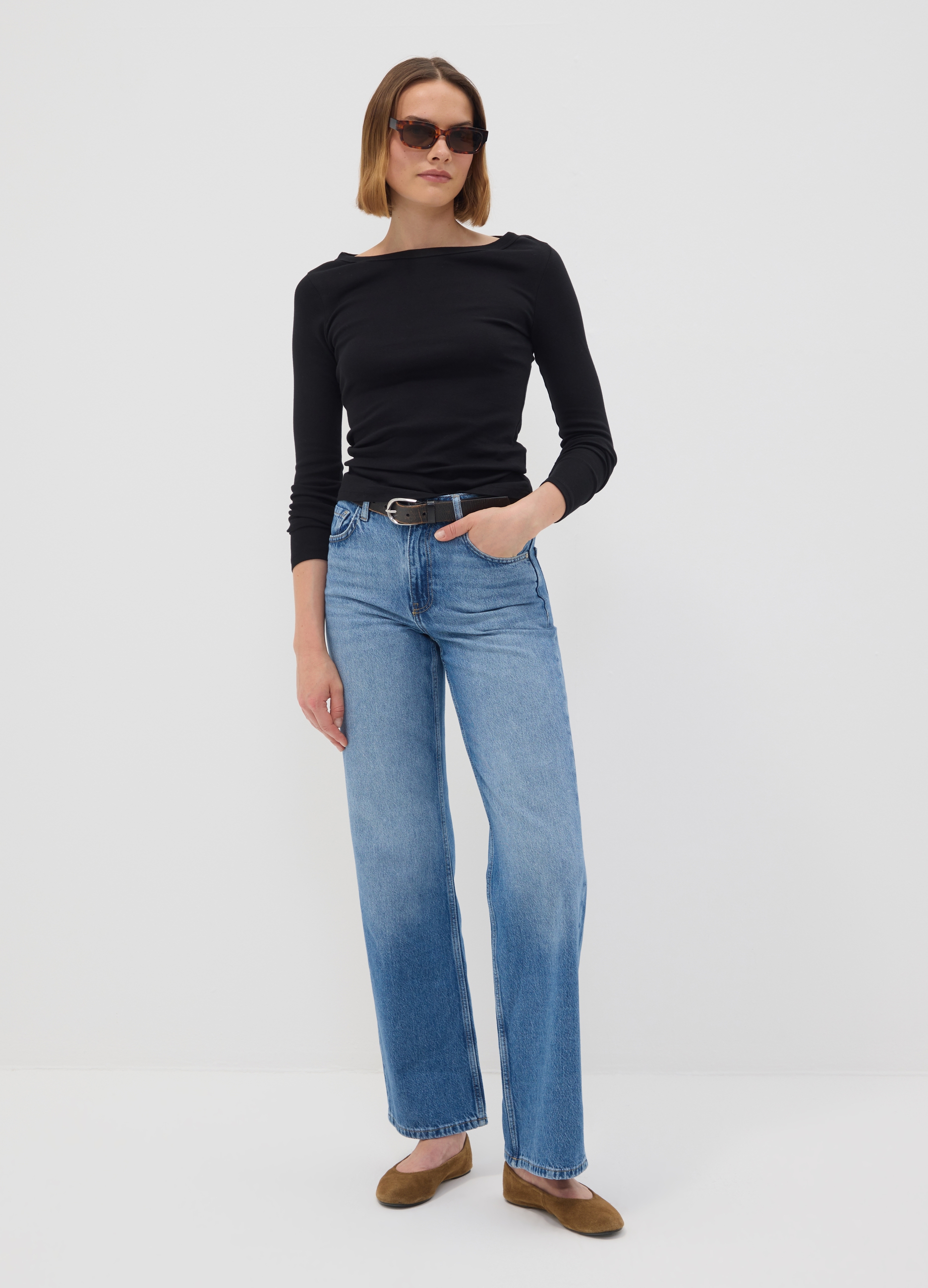 REPUBLIC OF DENIM, Jeans Denim Azzurro In Puro Cotone Wide Leg A Vita Alta, Donna, Azzurro, Taglia: 42
