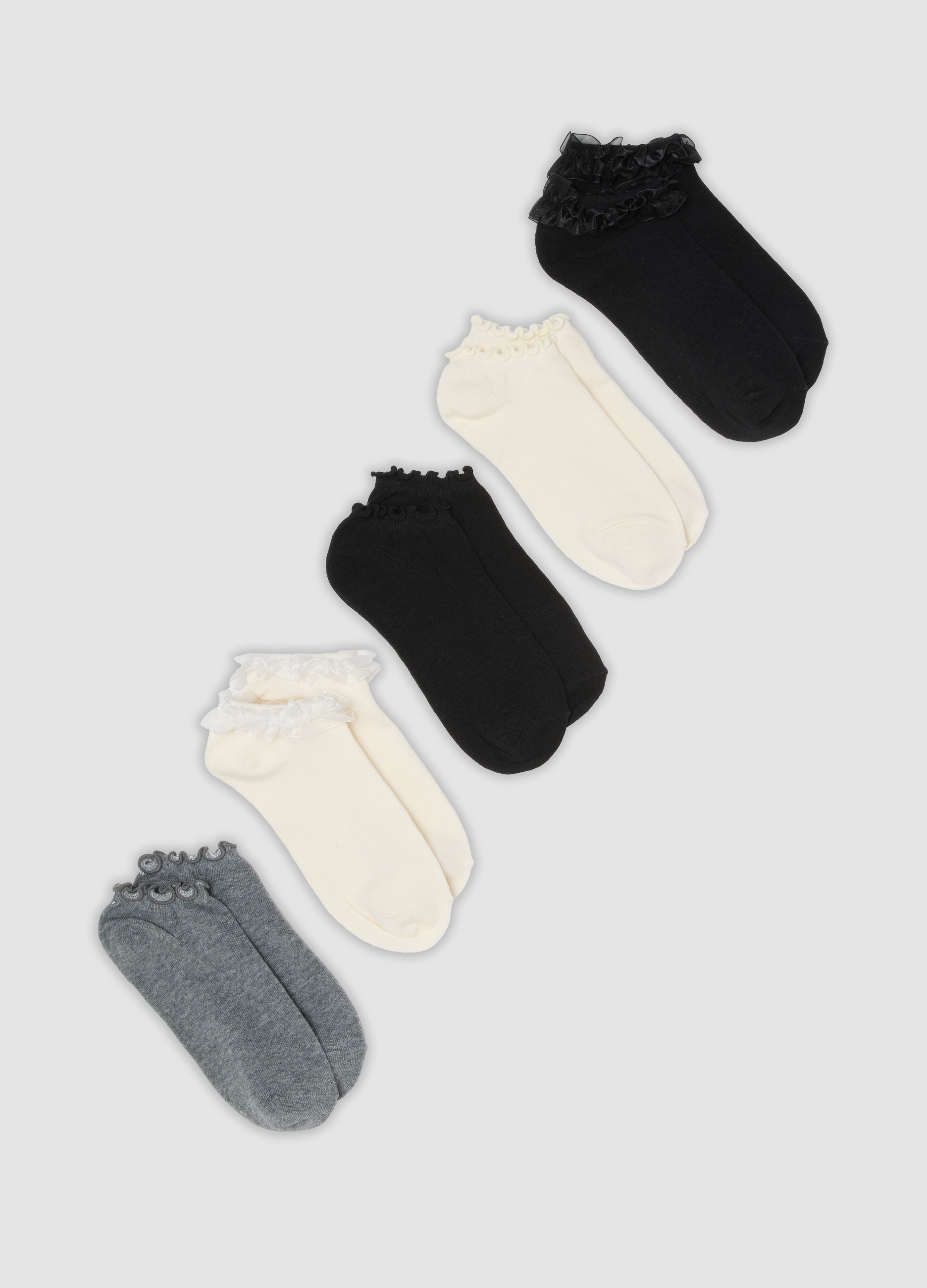 OVS, Multipack Di Cinque Calzini Multicolor In Misto Cotone Organico Con Volant, Donna, Multicolor, Taglia: 36-38