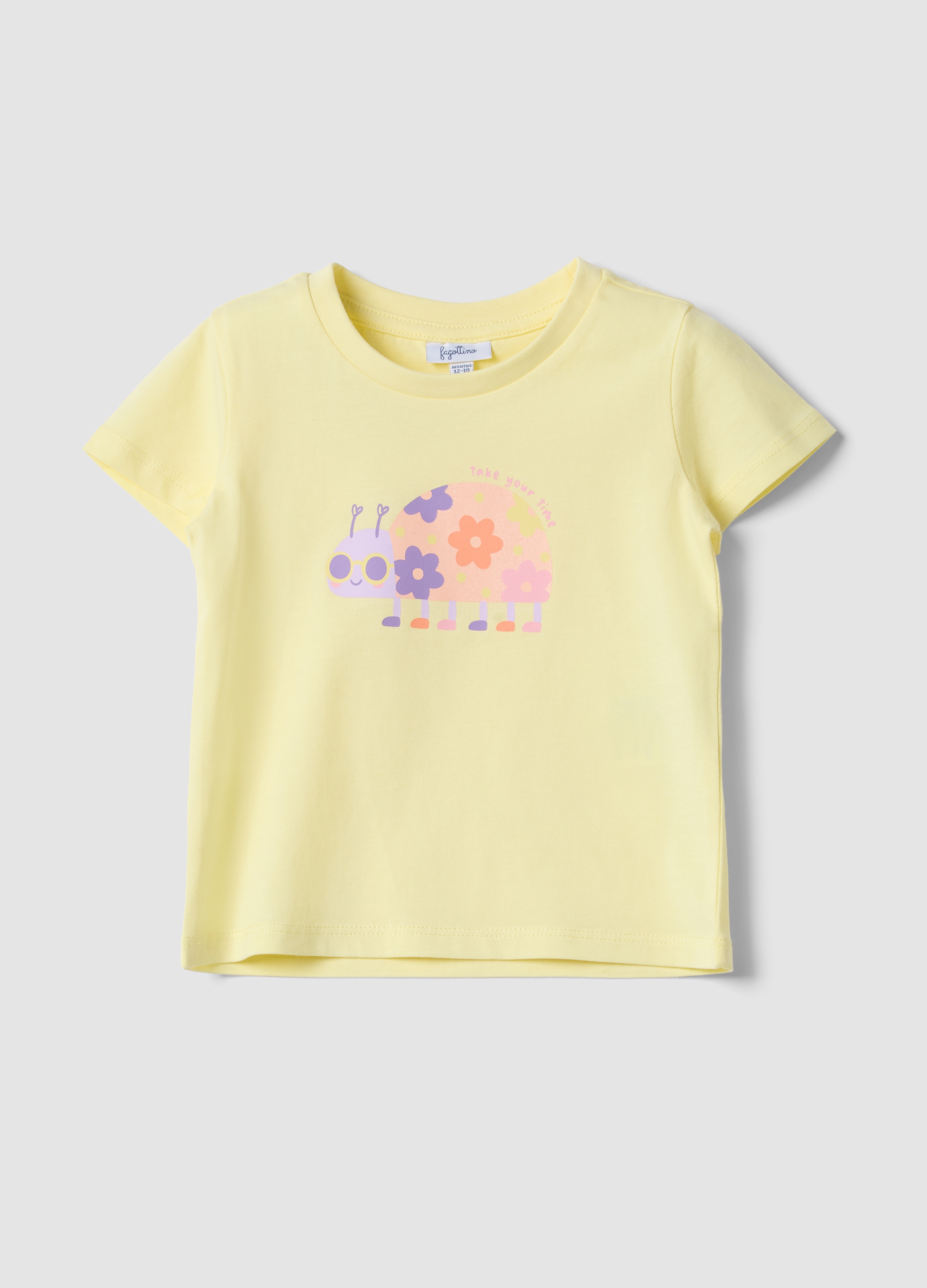 FAGOTTINO, Camiseta Amarilla De Niña De Algodón Puro, Ajuste Regular Con Estampado, Niña, Amarillo Claro, Talla: 9-12