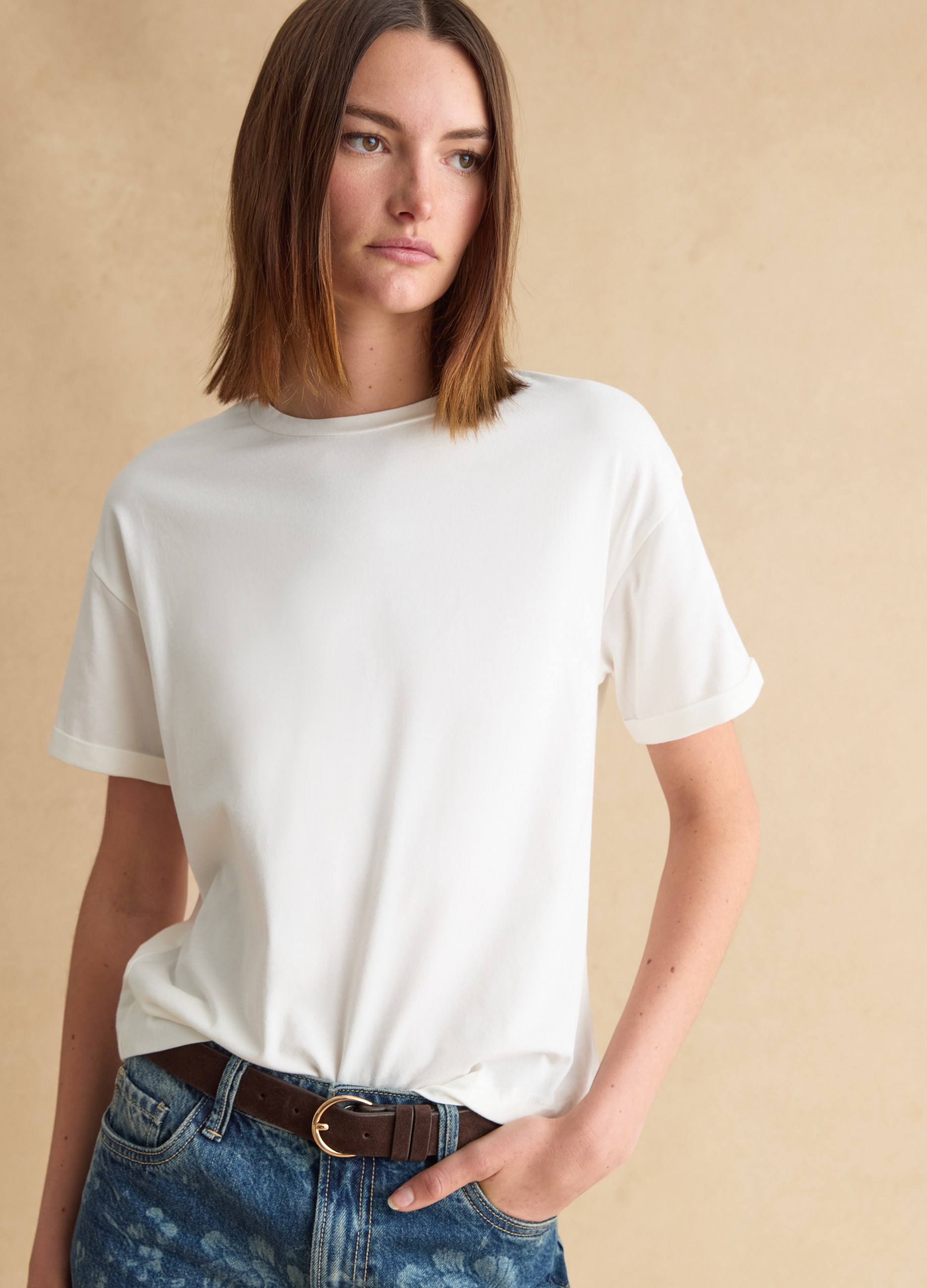 LES COPAINS, T-shirt Bianca A Maniche Corte In Cotone E Modal Elasticizzato, Mujer, Blanco, Talla: 42