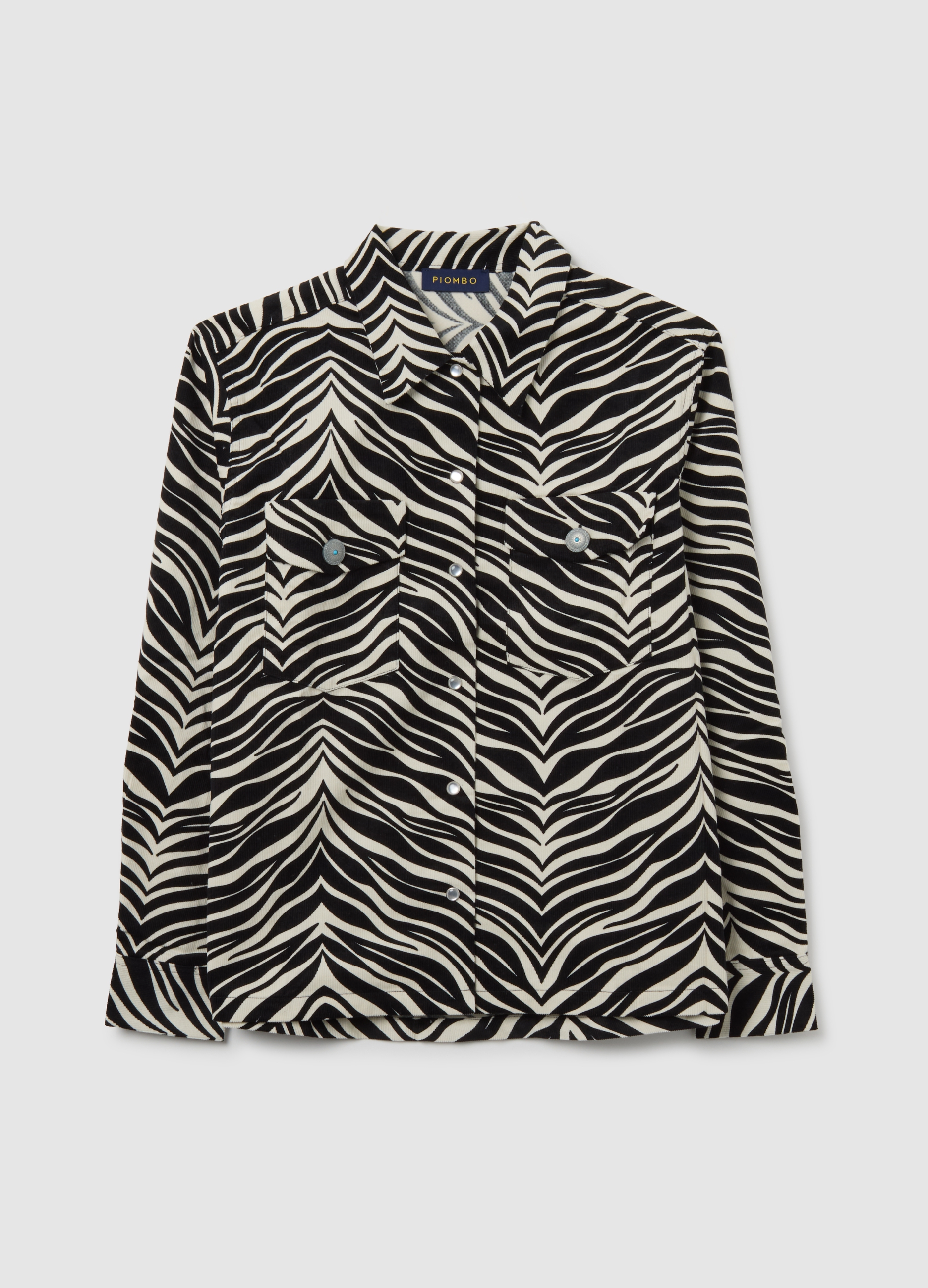 PIOMBO, Camicia Multicolor Con Fantasia Zebrata In Puro Cotone Regular Fit, Mujer, Negro/Blanco, Talla: 36