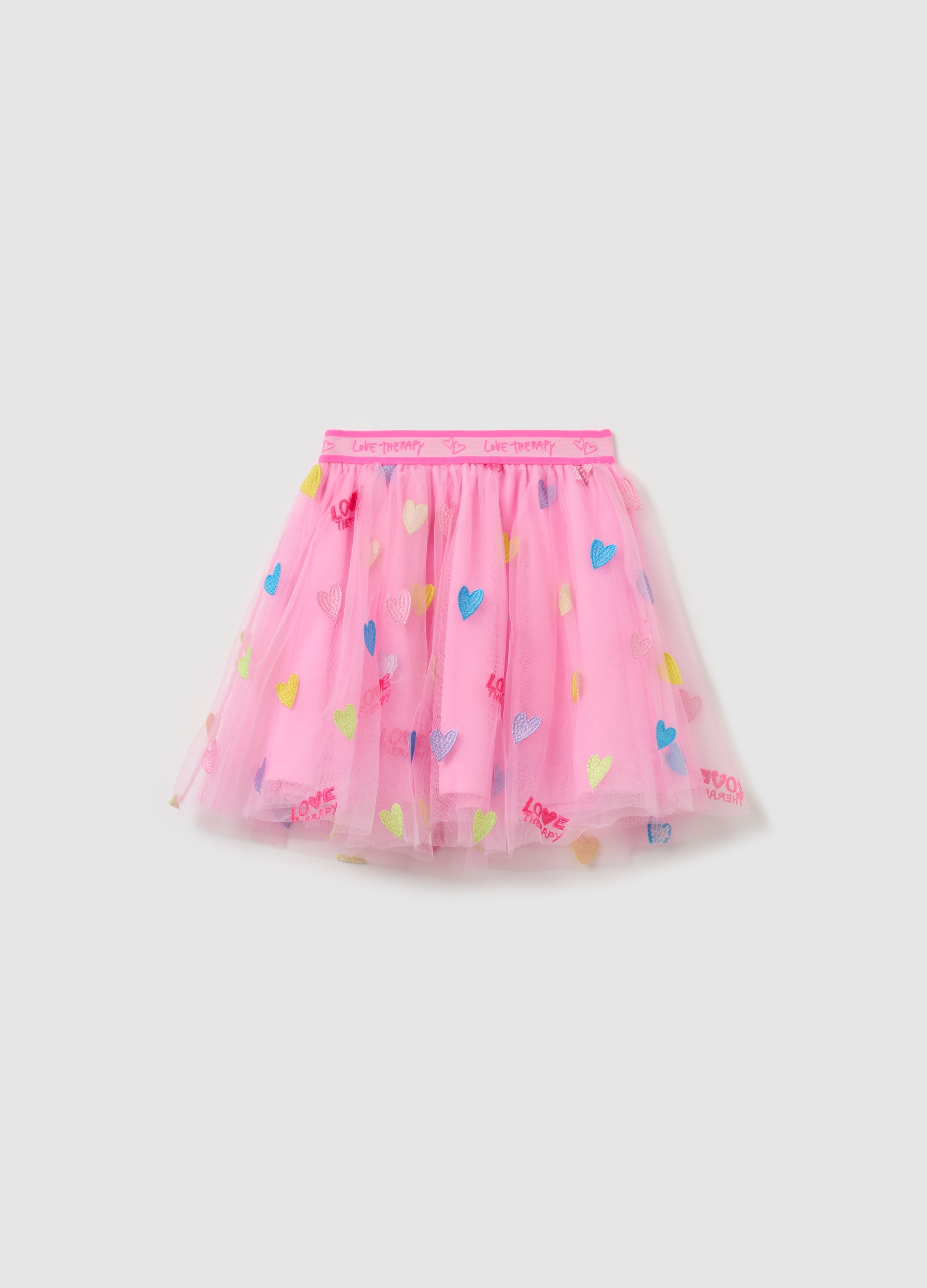 LOVE THERAPY, Gonna In Tulle Con Ricamo Cuori Multicolore, Bambina, Rosa, Taglia: 8-9