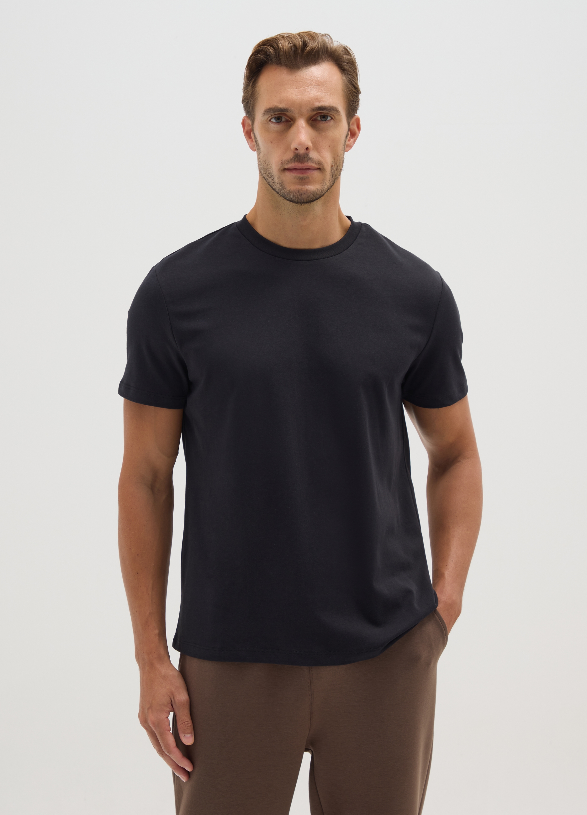 Camiseta Negra De Mezcla De Algodón Corte Regular, Hombre, Gunmetal, Talla: S