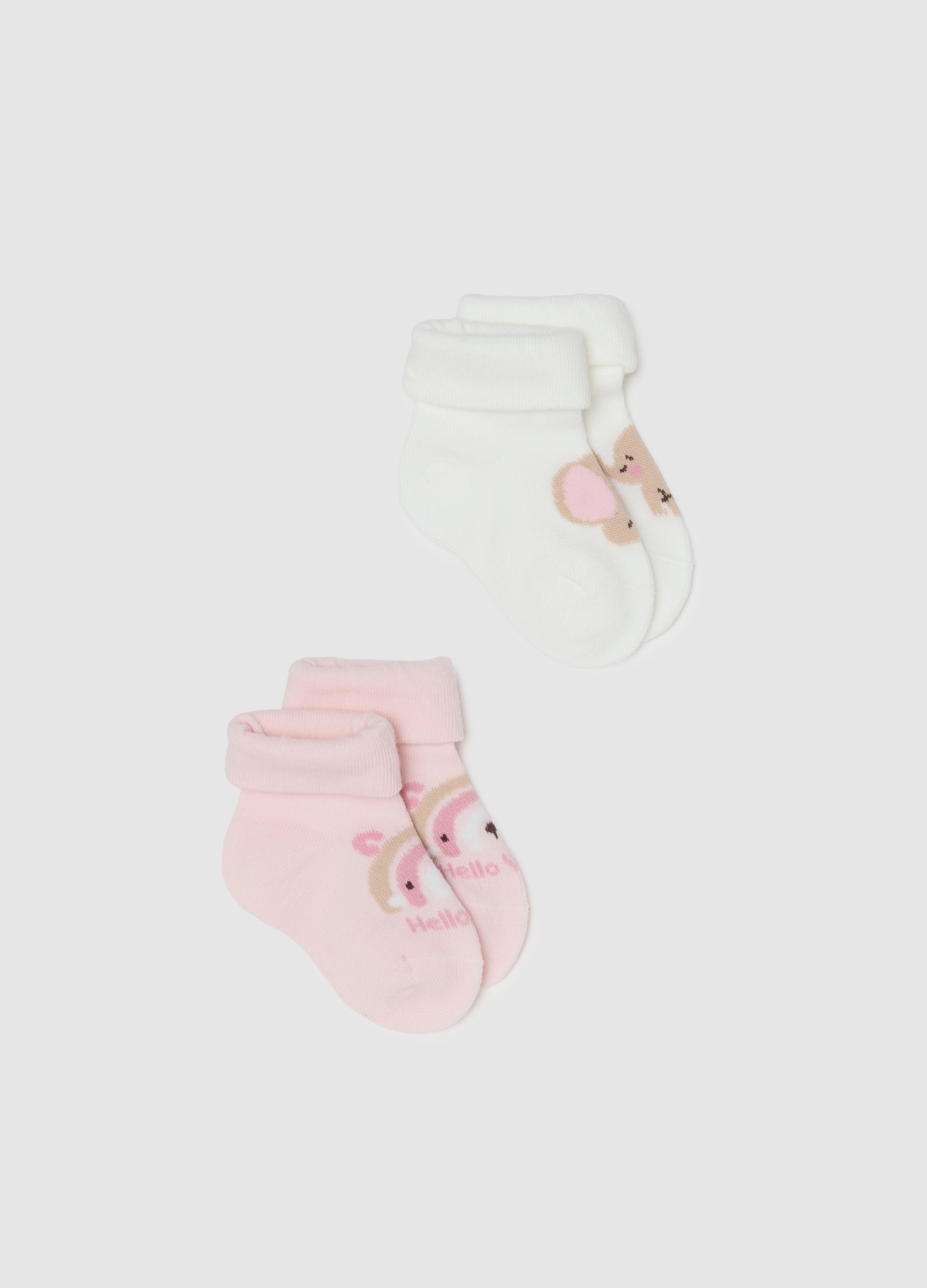 FAGOTTINO, Pack Doble De Calcetines Para Bebé En Mezcla De Algodón Multicolor Con Estampados, Bebé Niña, Blanco/rosa, Talla: 6-12