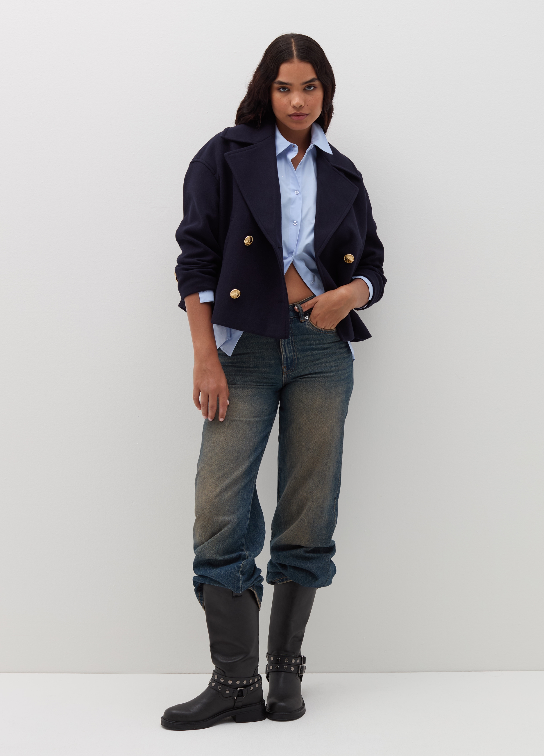 B.ANGEL, Cappotto Corto Doppiopetto, Donna, Blu, Taglia: L